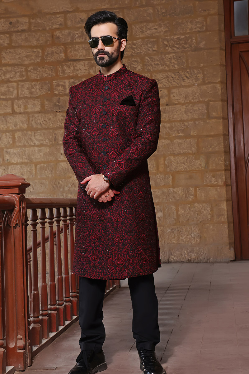 TGM Sherwani Collection - Crimson Cascade