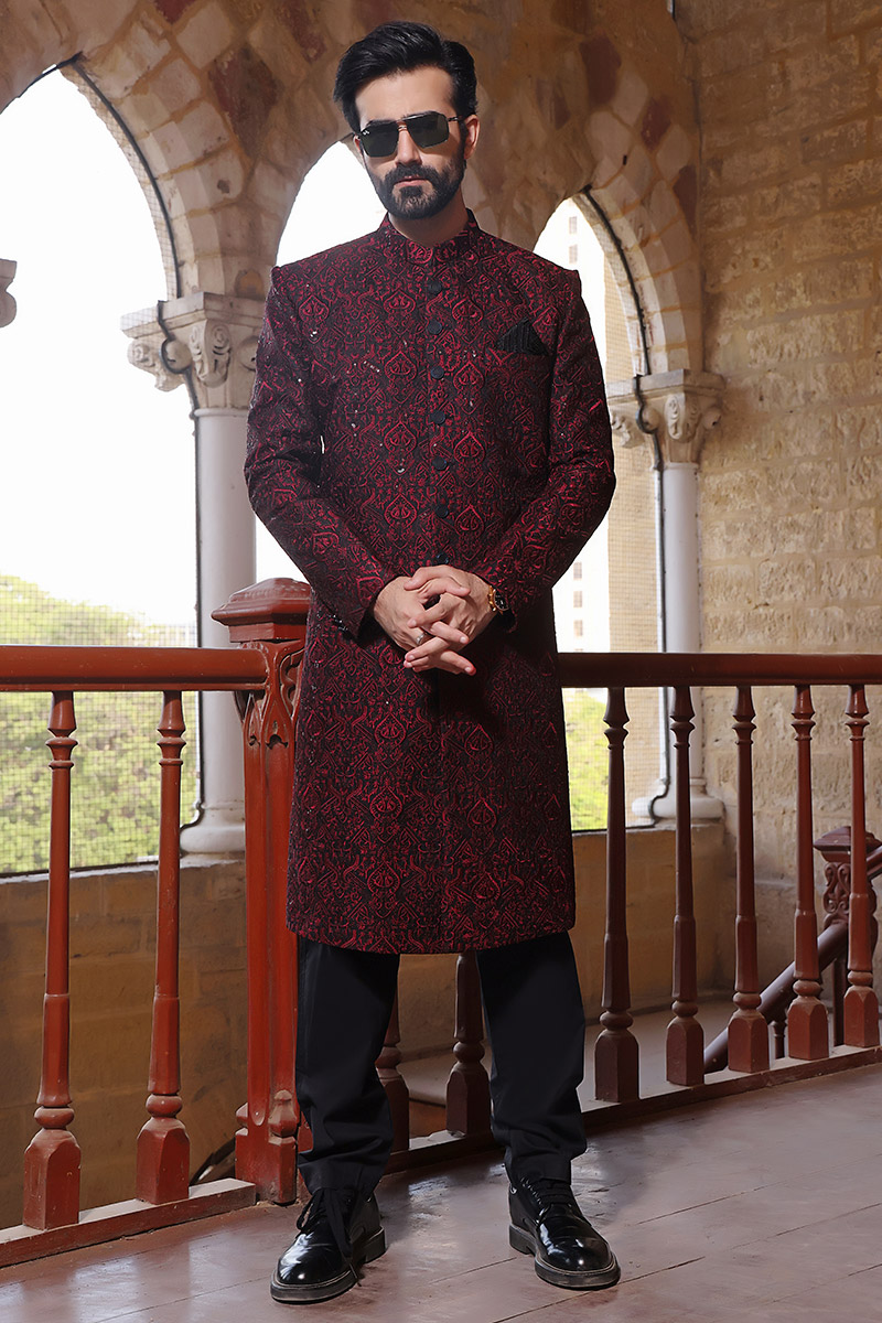 TGM Sherwani Collection - Crimson Cascade