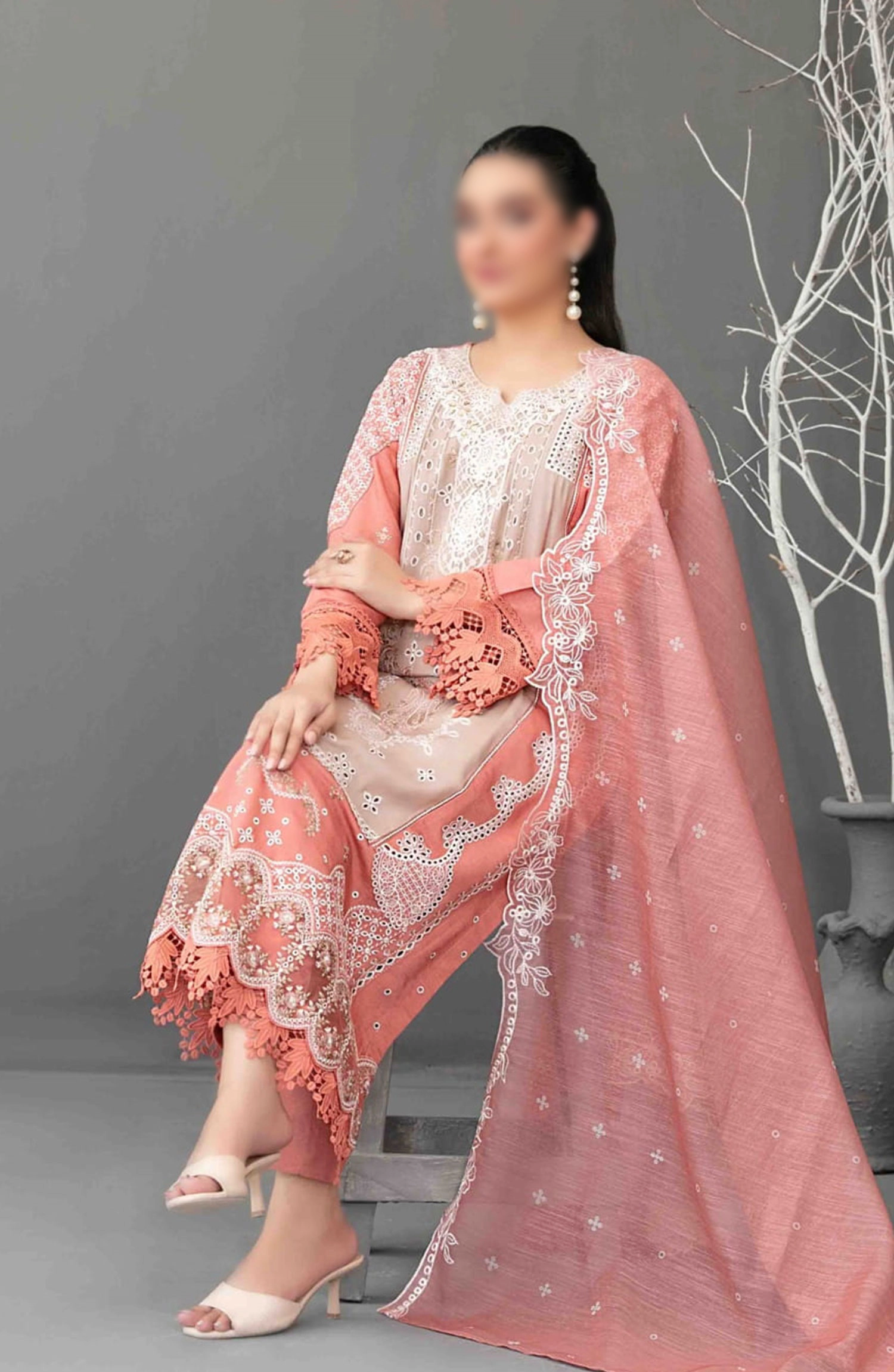 Aezal Fancy Embroidered Slub Viscose Collection 2024 - D 3619