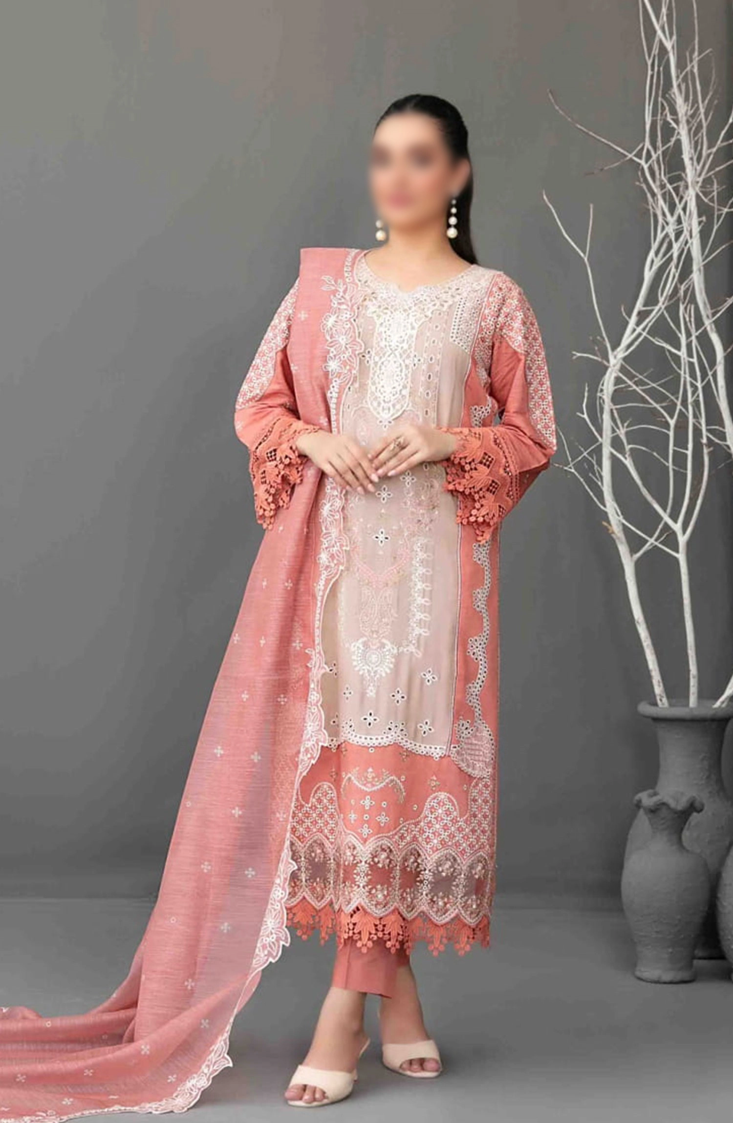 Aezal Fancy Embroidered Slub Viscose Collection 2024 - D 3619