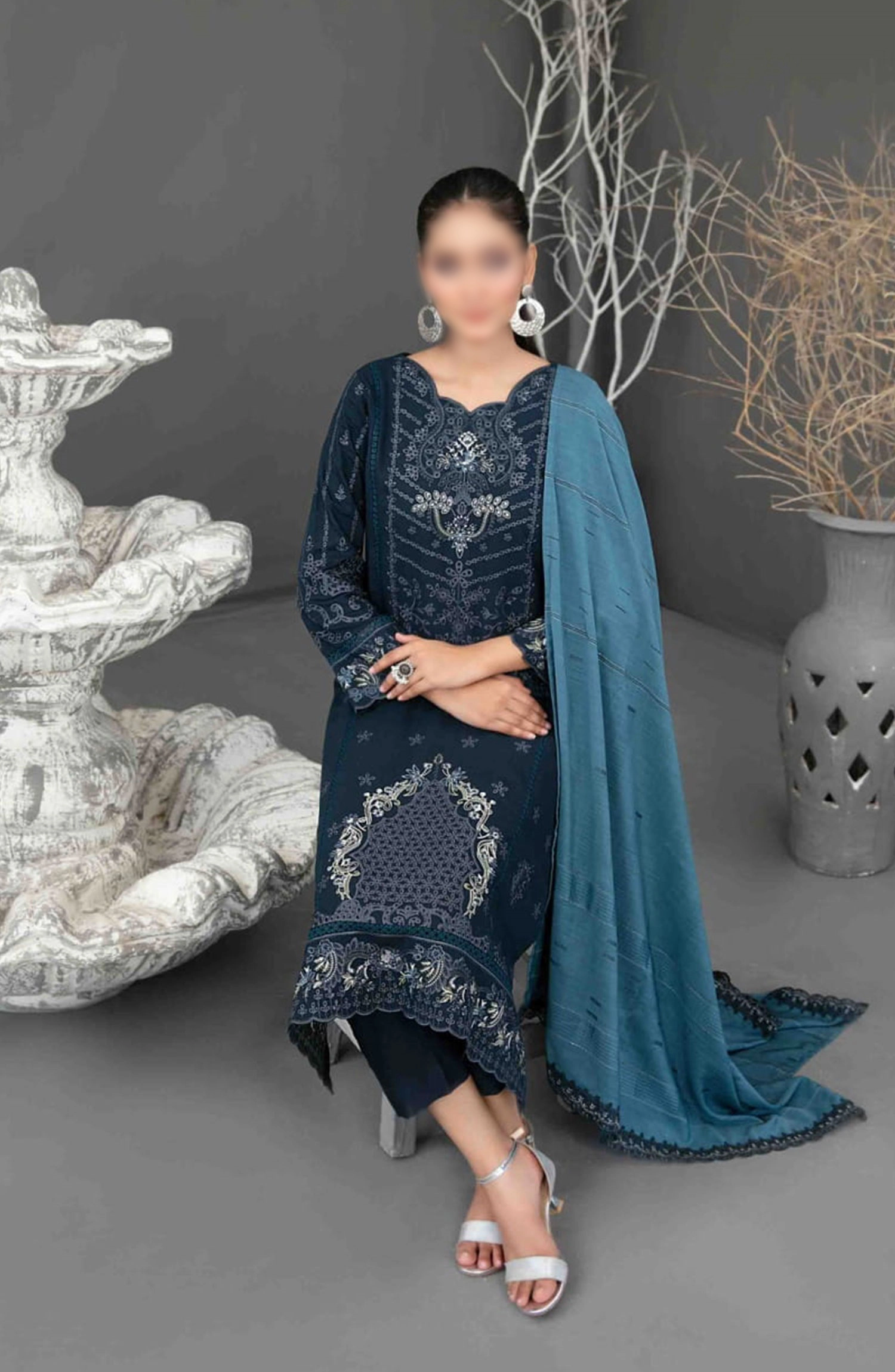 Aezal Fancy Embroidered Slub Viscose Collection 2024 - D 3621