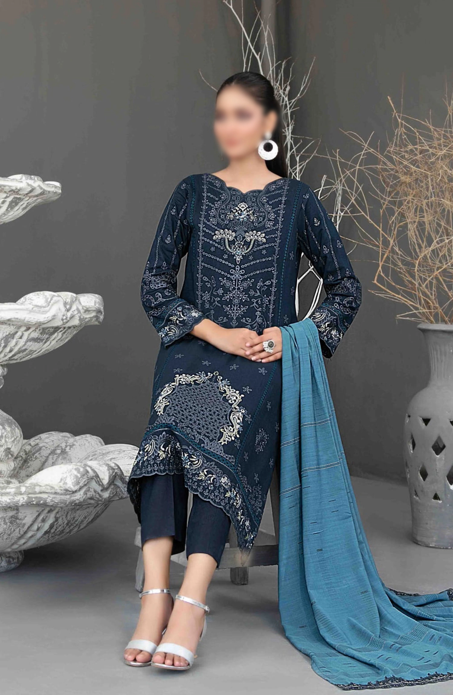 Aezal Fancy Embroidered Slub Viscose Collection 2024 - D 3621