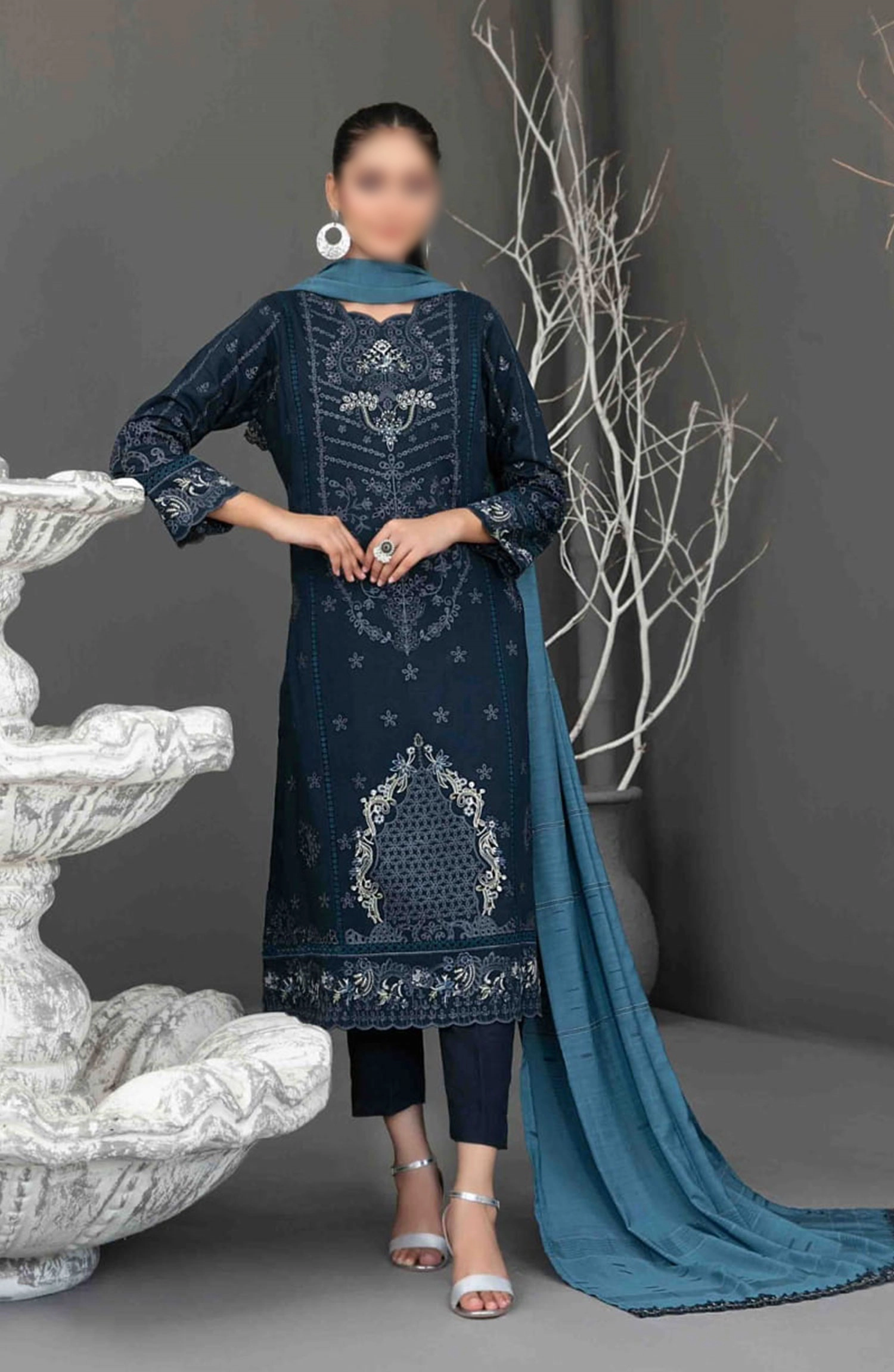 Aezal Fancy Embroidered Slub Viscose Collection 2024 - D 3621