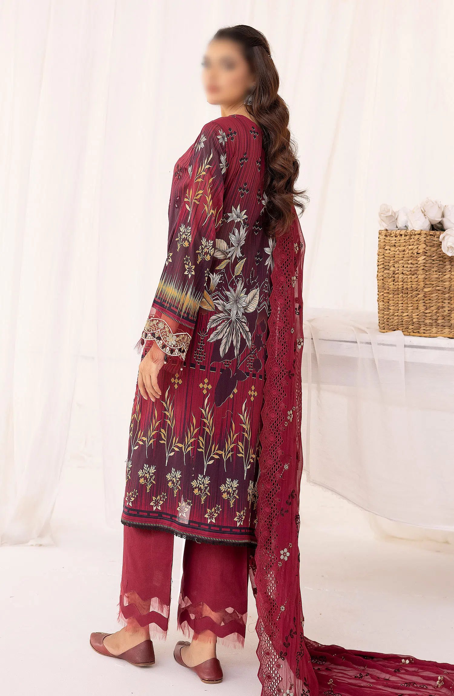 Bunai Digital Printed and Embroidered Swiss Voile Collection - Design 01