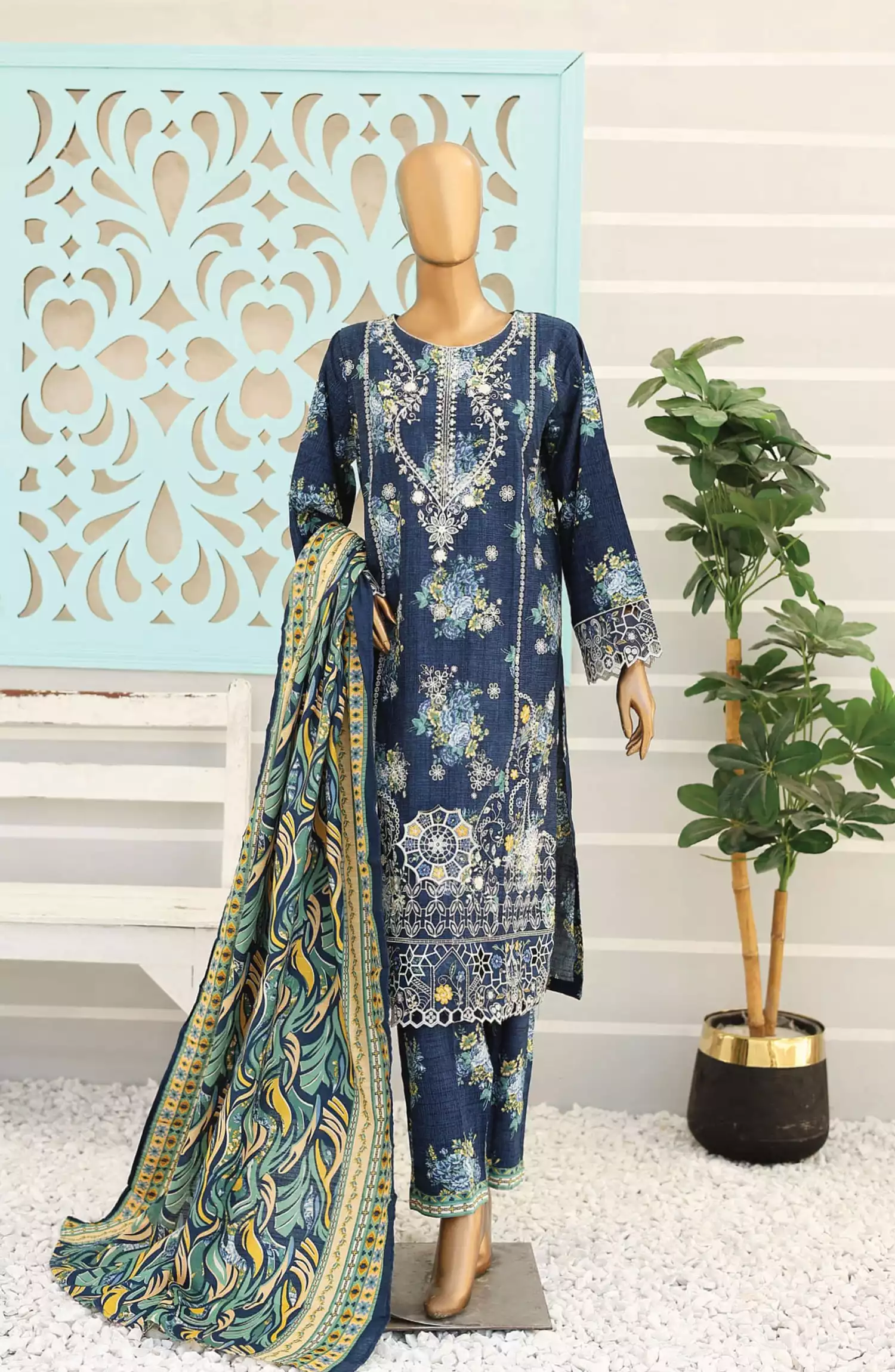 Bin Saeed Exclusive RTW Chikankari Embroidered Khaddar Collection - Design 01