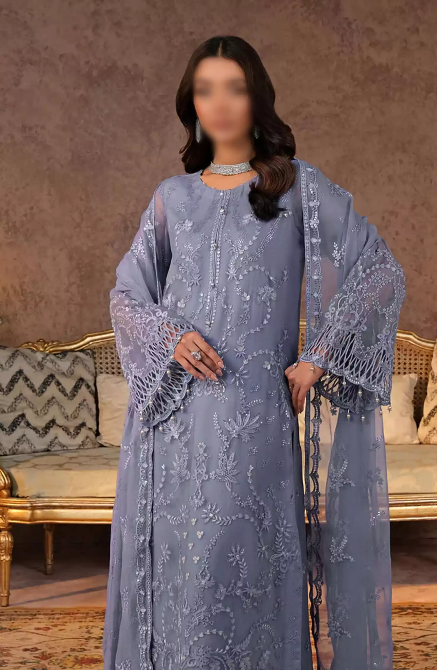 Lamisah Zebaish Luxury Chiffon Collection - Design -01 Periwinkle