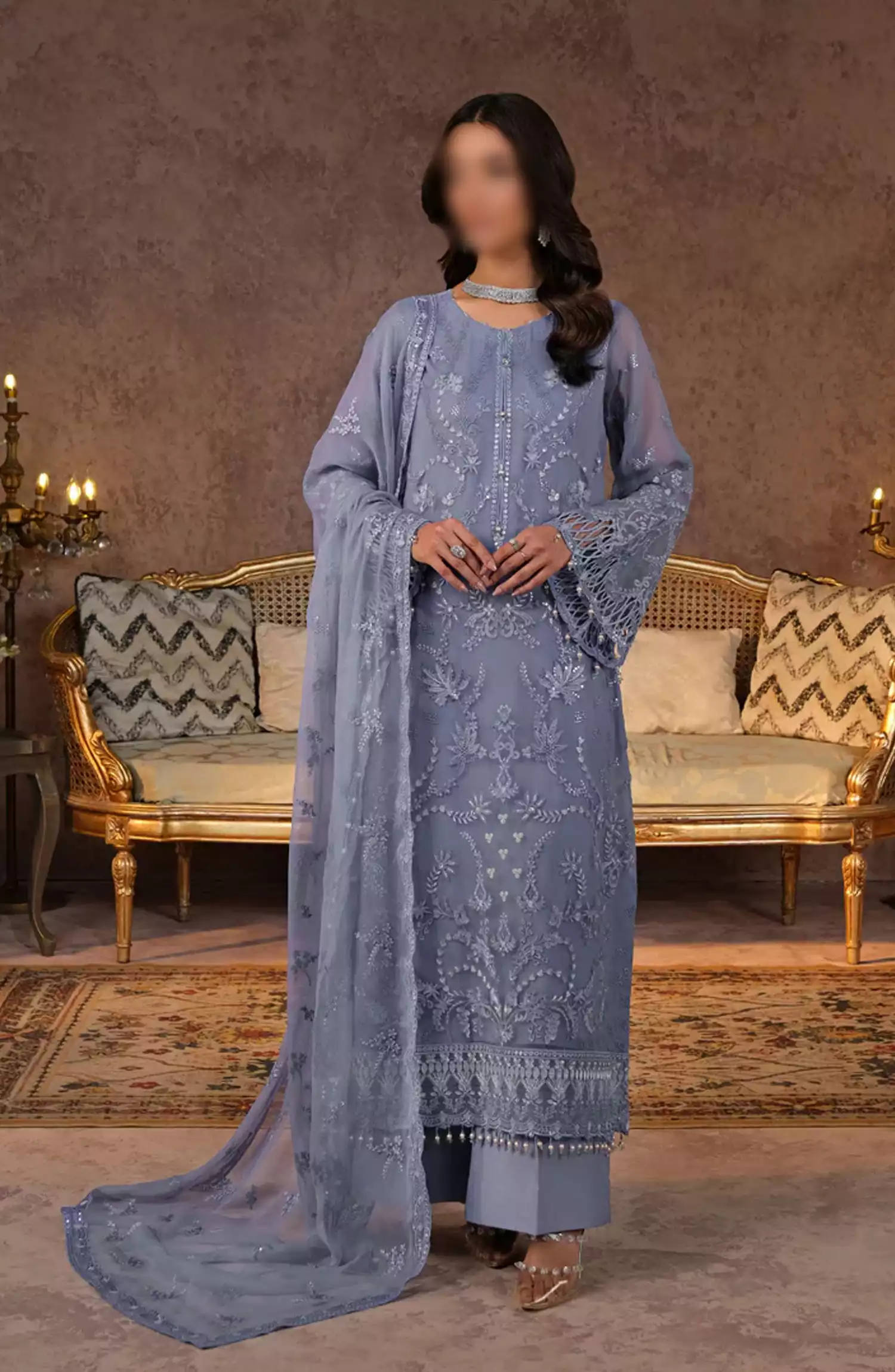 Lamisah Zebaish Luxury Chiffon Collection - Design -01 Periwinkle