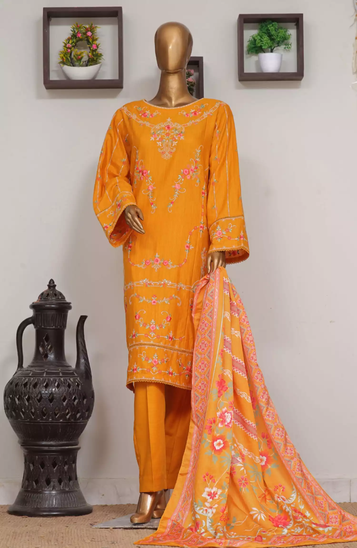 Bin Saeed Exclusive Slub Embroidered Khaddar with Shawl Collection Vol 02 - Design 02