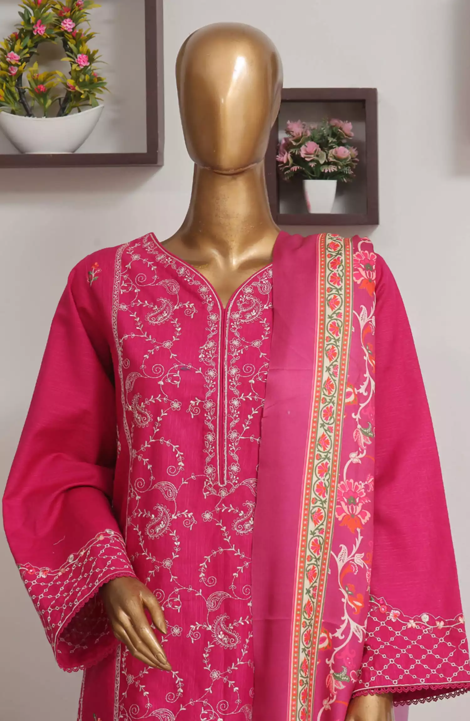 Bin Saeed Exclusive Slub Embroidered Khaddar with Shawl Collection Vol 02 - Design 07