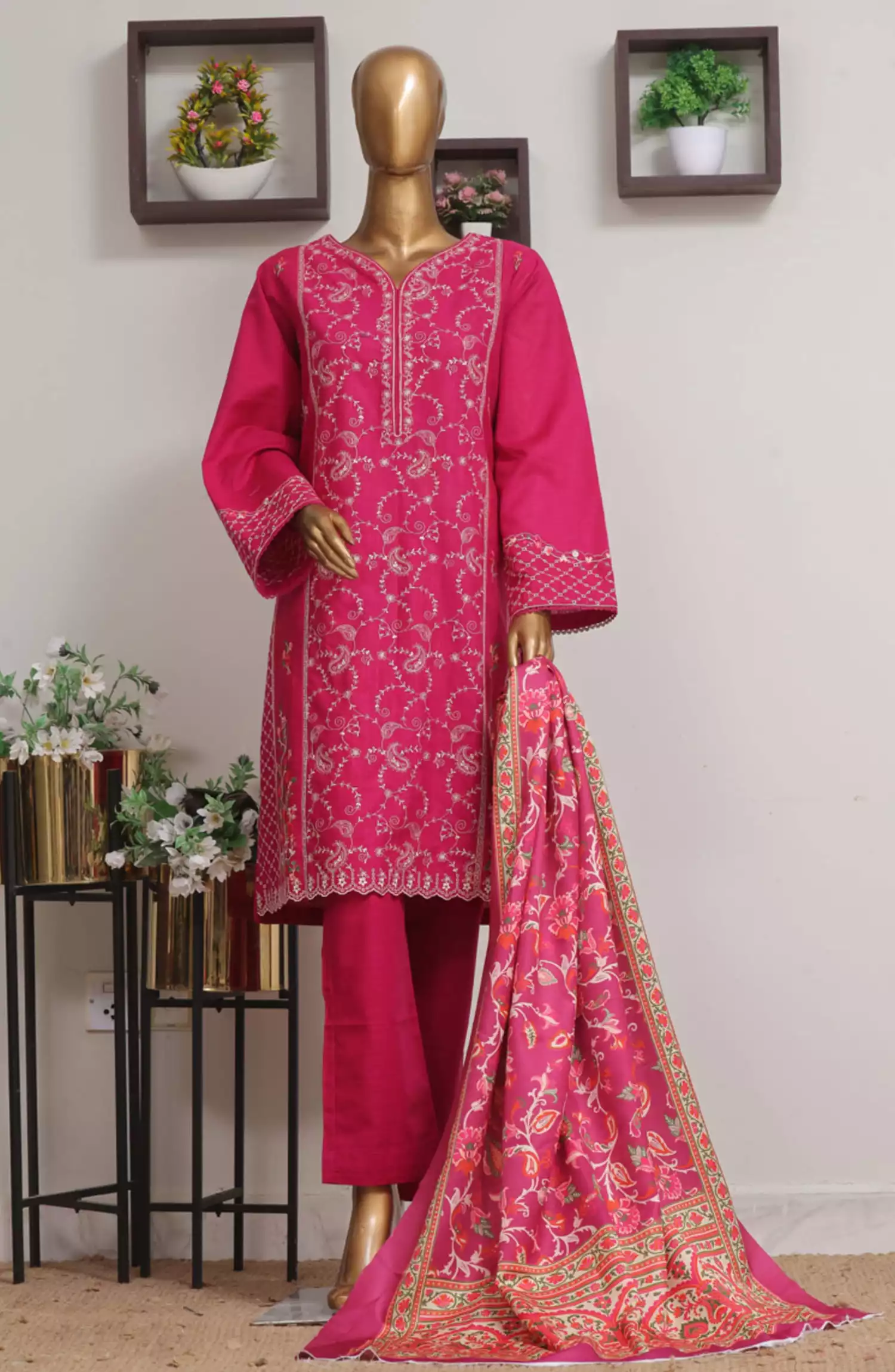 Bin Saeed Exclusive Slub Embroidered Khaddar with Shawl Collection Vol 02 - Design 07