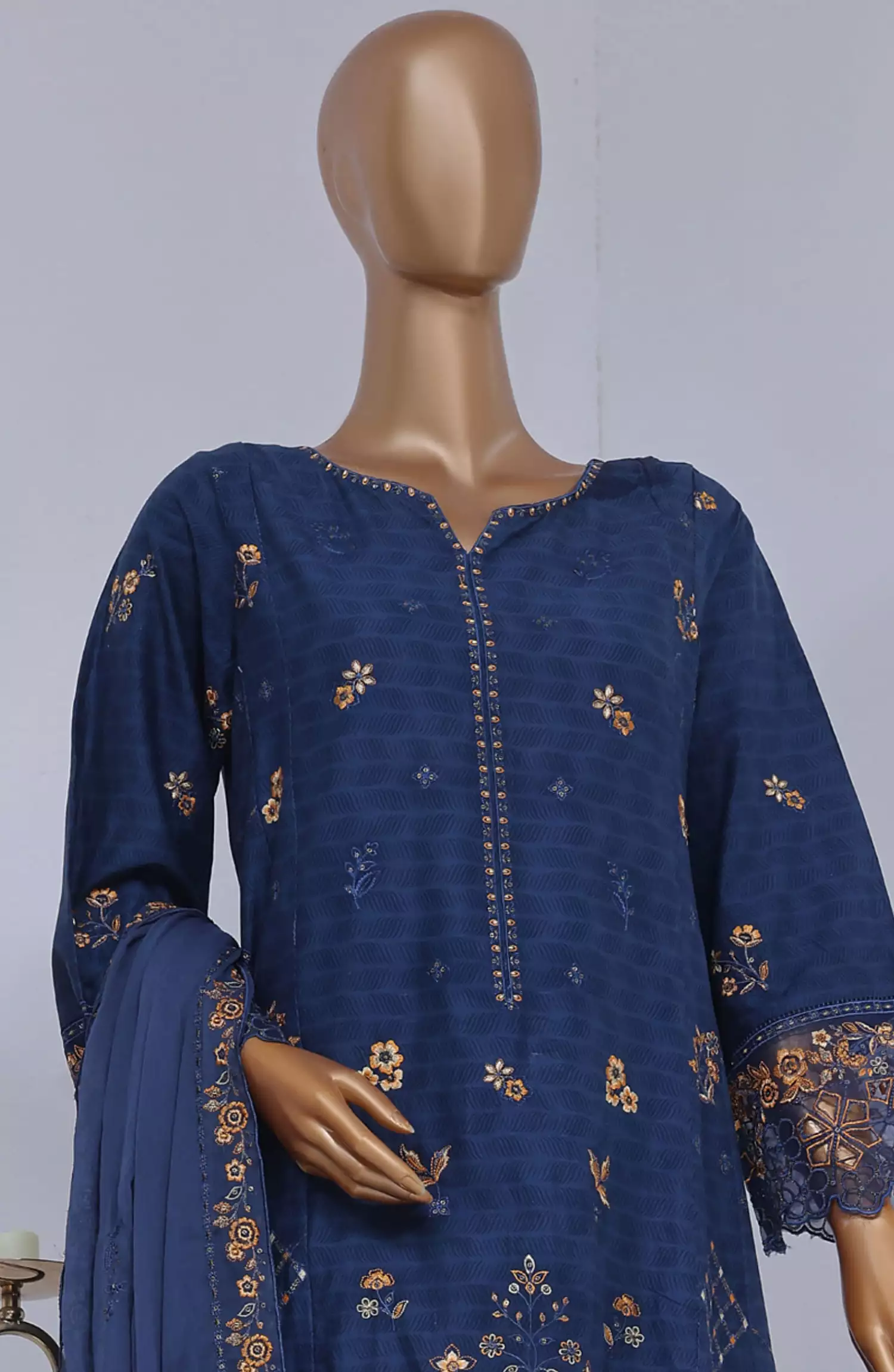 Bin Saeed Luxury Self Embroidered Frock 3 Pc Collection - Design 08