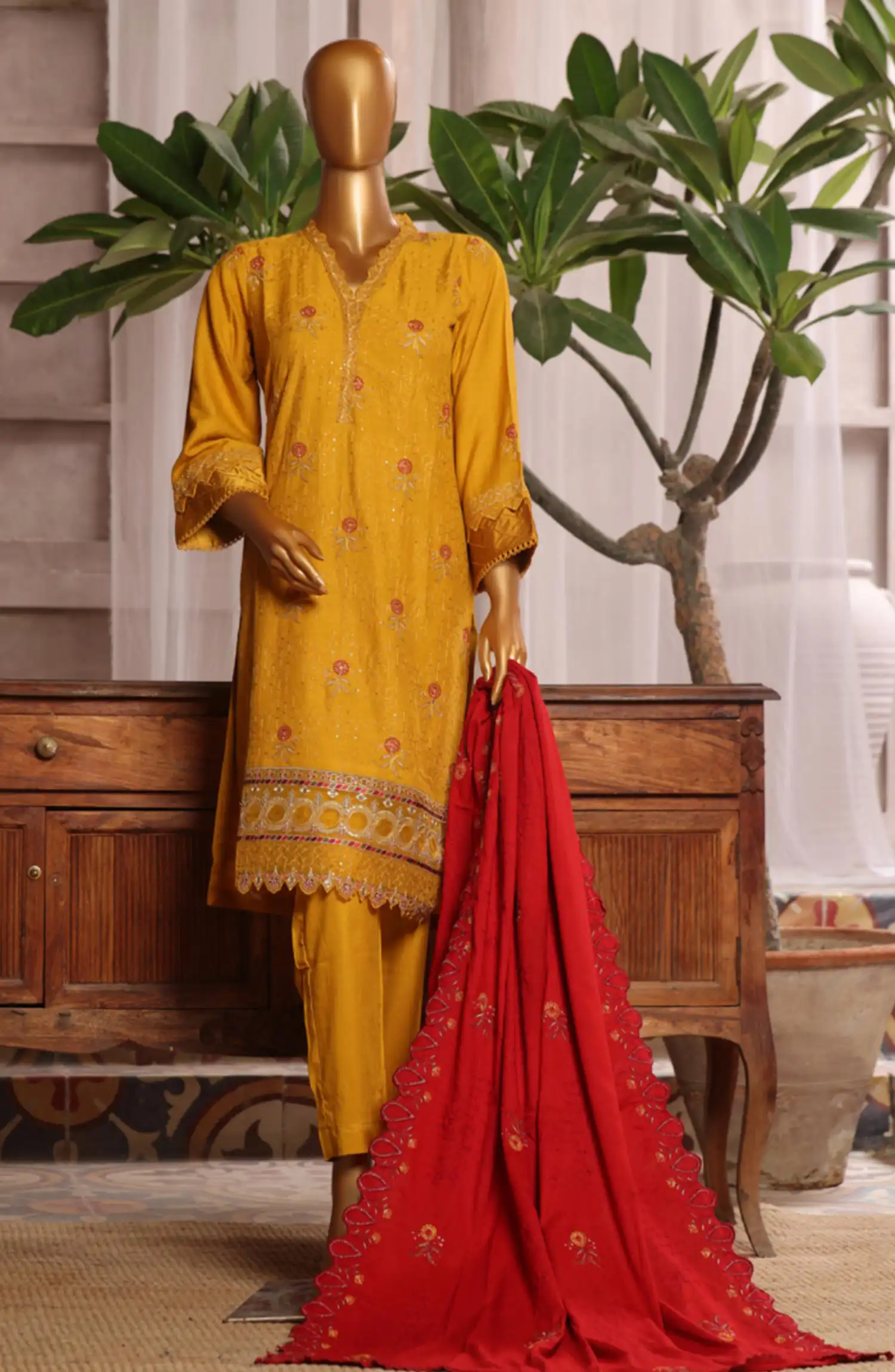 Bin Saeed Luxury Stitched Embroidered 3 Pc Karandi Collection Vol 02 - Design 02