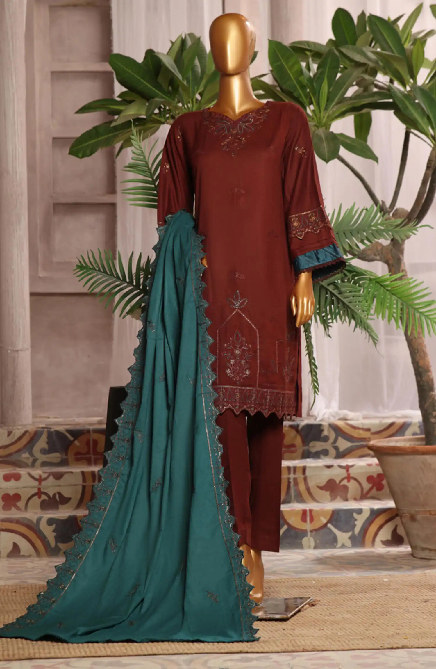 Bin Saeed Luxury Stitched Embroidered 3 Pc Karandi Collection Vol 02 - Design 07