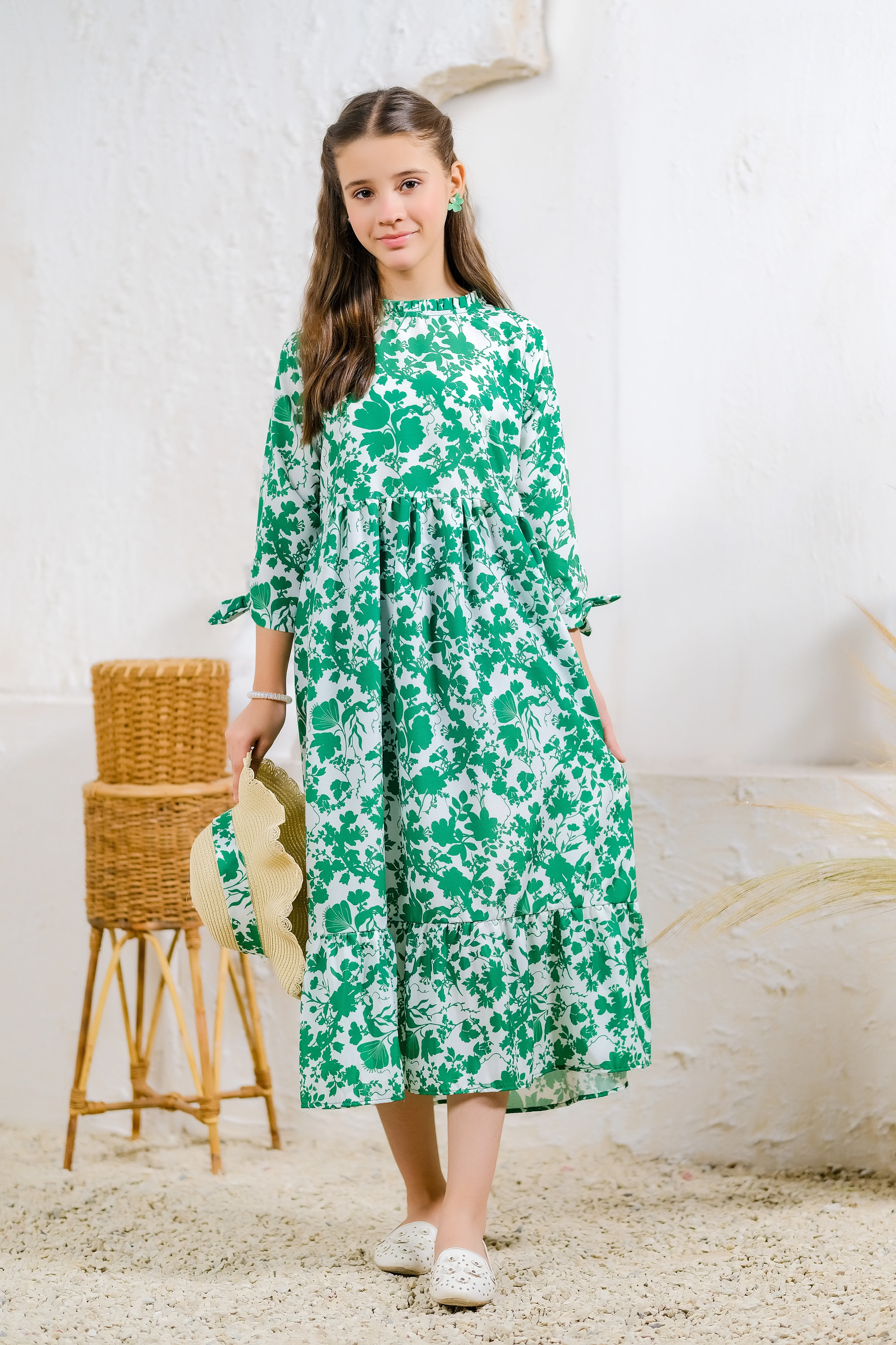 Kids 1 pc ready to wear - Green Flora