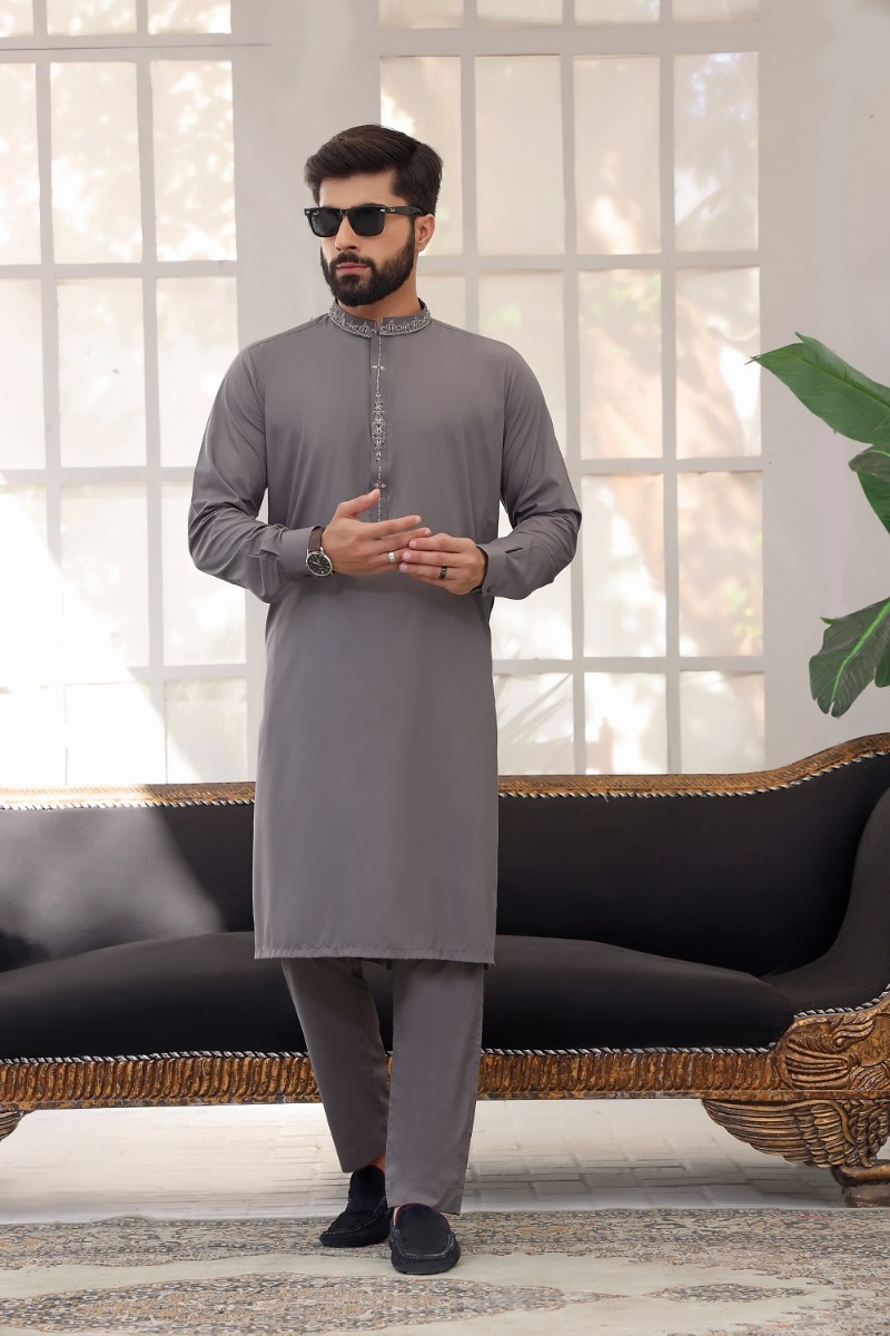 TGM Fancy Shalwar Kameez Grey Leaf