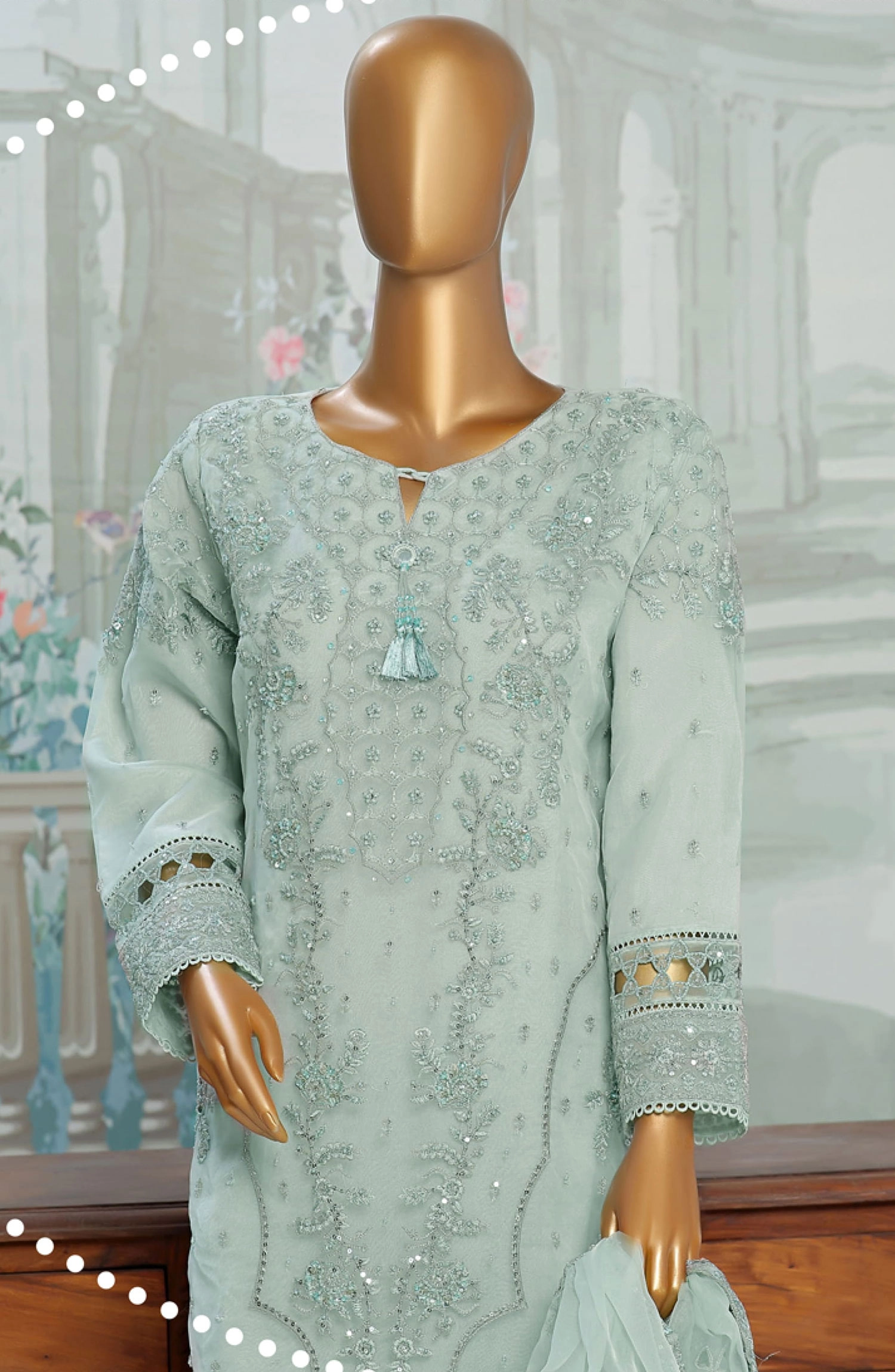 HZ RTW Falsafaa Formals Embroidered Organza Vol 03 - HZK-174 GREYISH BLUE