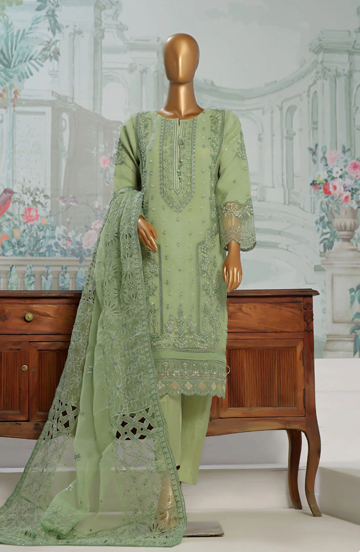 HZ RTW Falsafaa Formals Embroidered Organza Vol 03 - HZK-176 GREEN