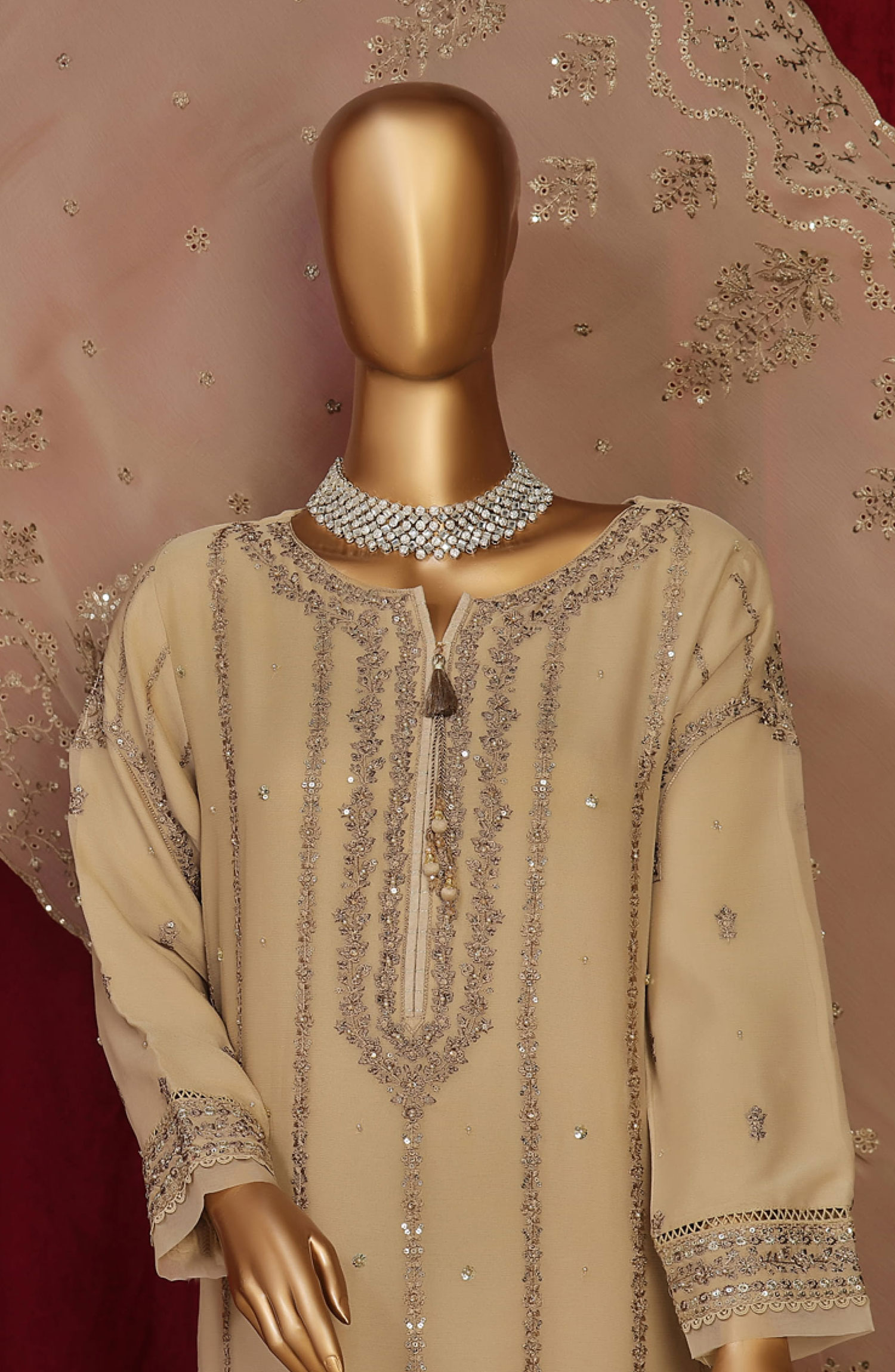 HZ RTW Fasaane Embroidered Chiffon Formals Vol 08 - HZK 195 Beige