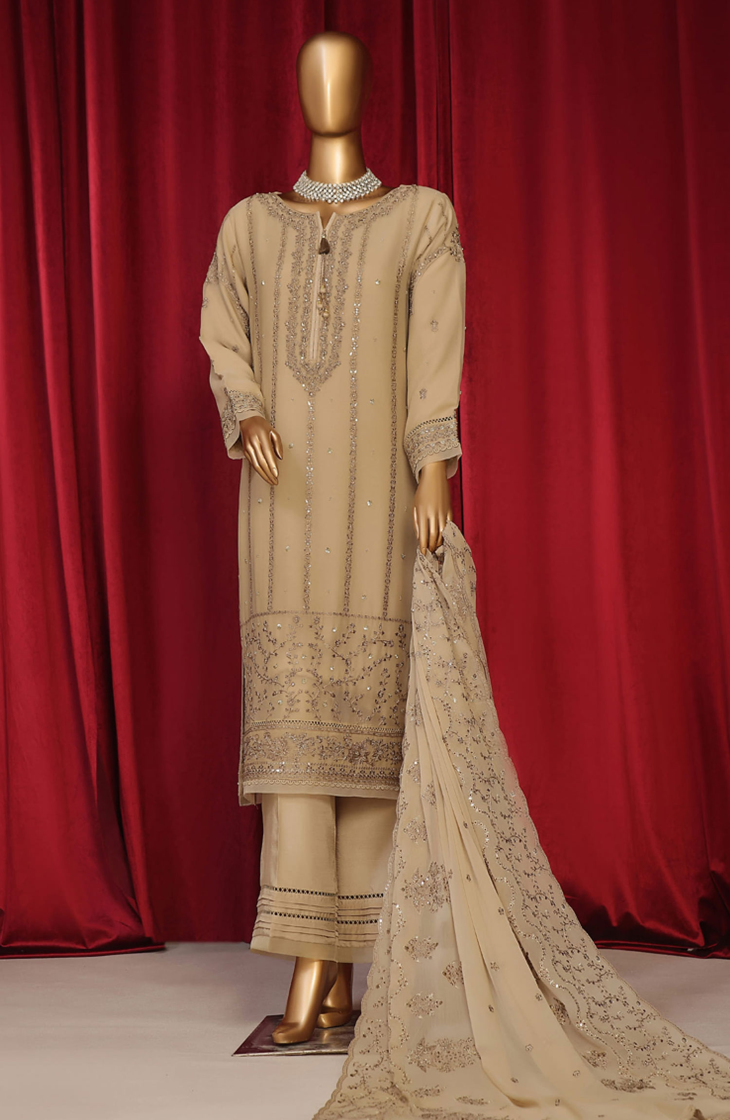 HZ RTW Fasaane Embroidered Chiffon Formals Vol 08 - HZK 195 Beige