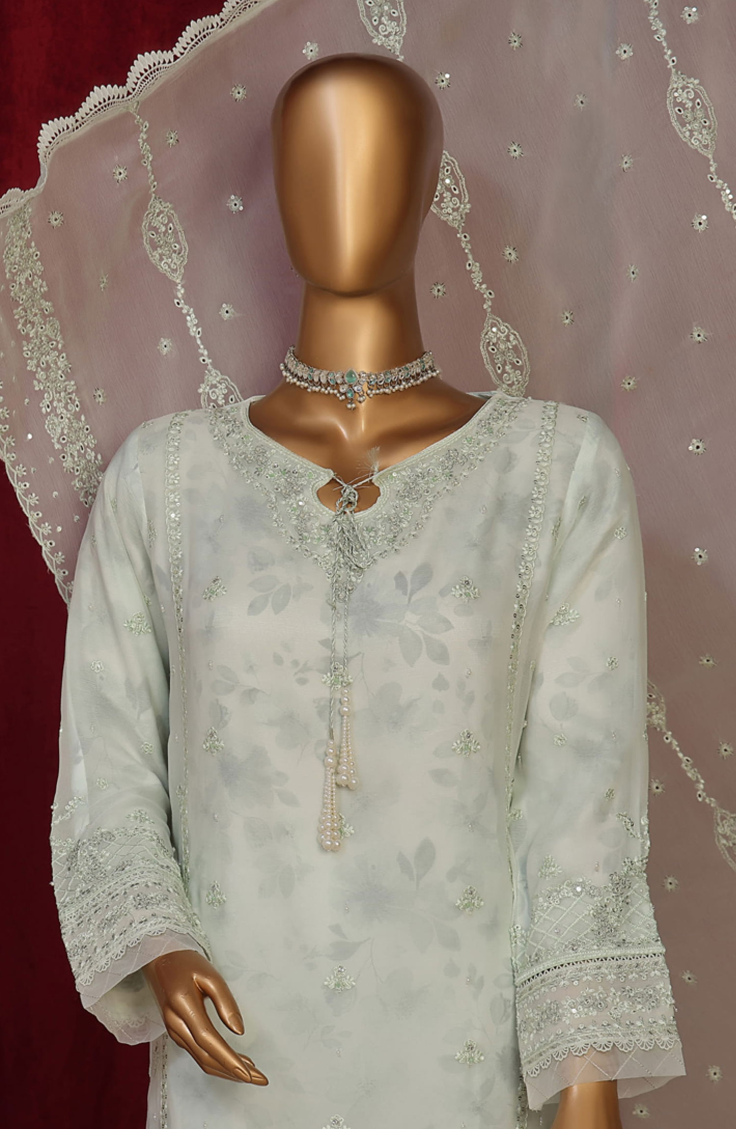 HZ RTW Fasaane Embroidered Chiffon Formals Vol 08 - HZK 196 Pastel Green