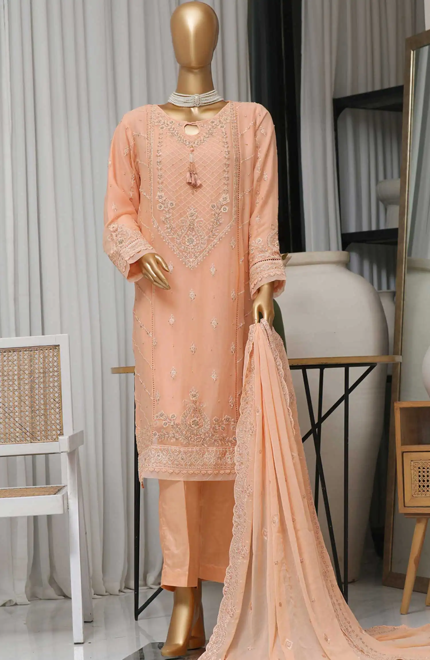 HZ RTW Fasaane Embroidered Chiffon Formals Vol 07 - HZK 167 PEACH