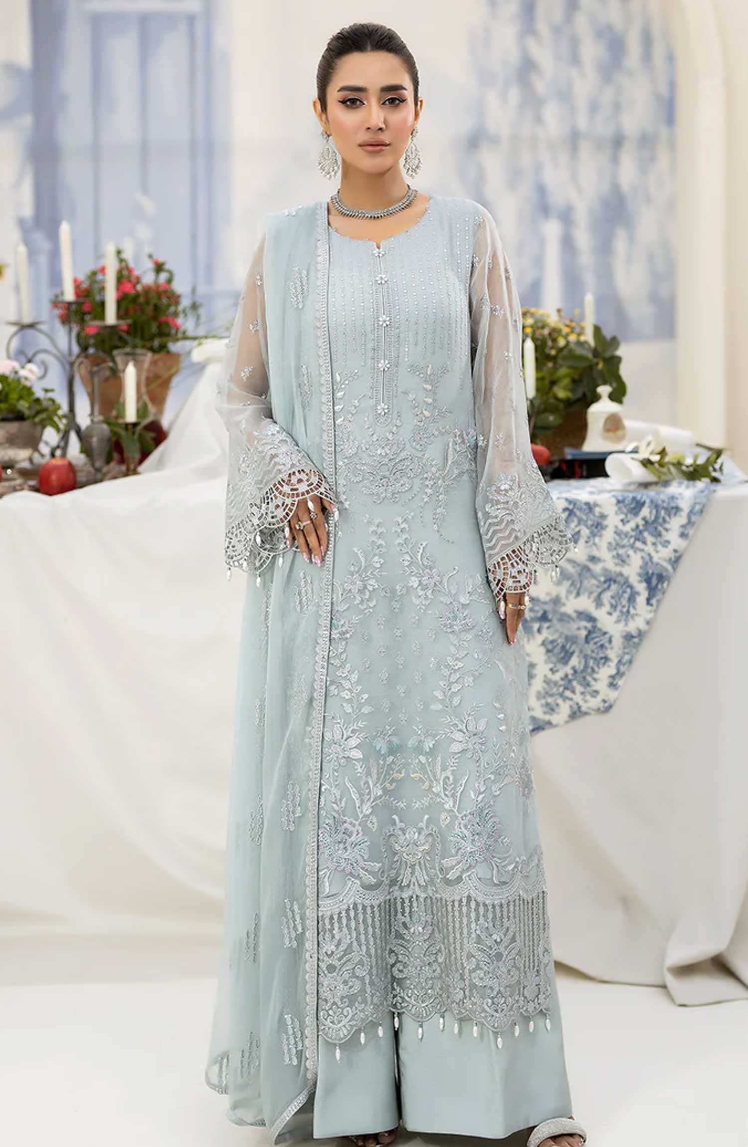 Lamisah Luxury Chiffon Unstitched Collection By Lavish Premium - Ice-Blue