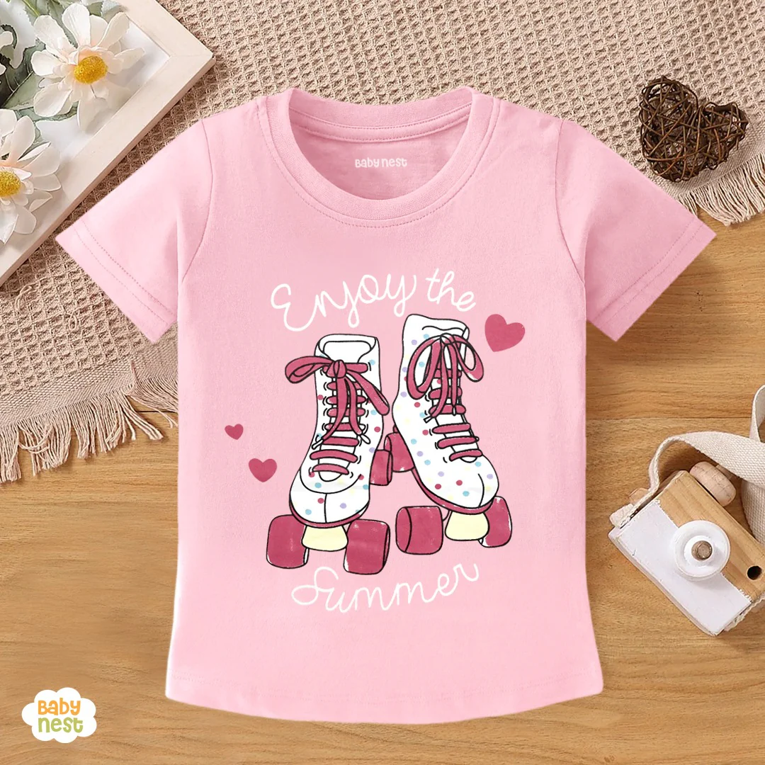 Enjoy The Summer Half Sleeves T-Shirts For Kids - Pink