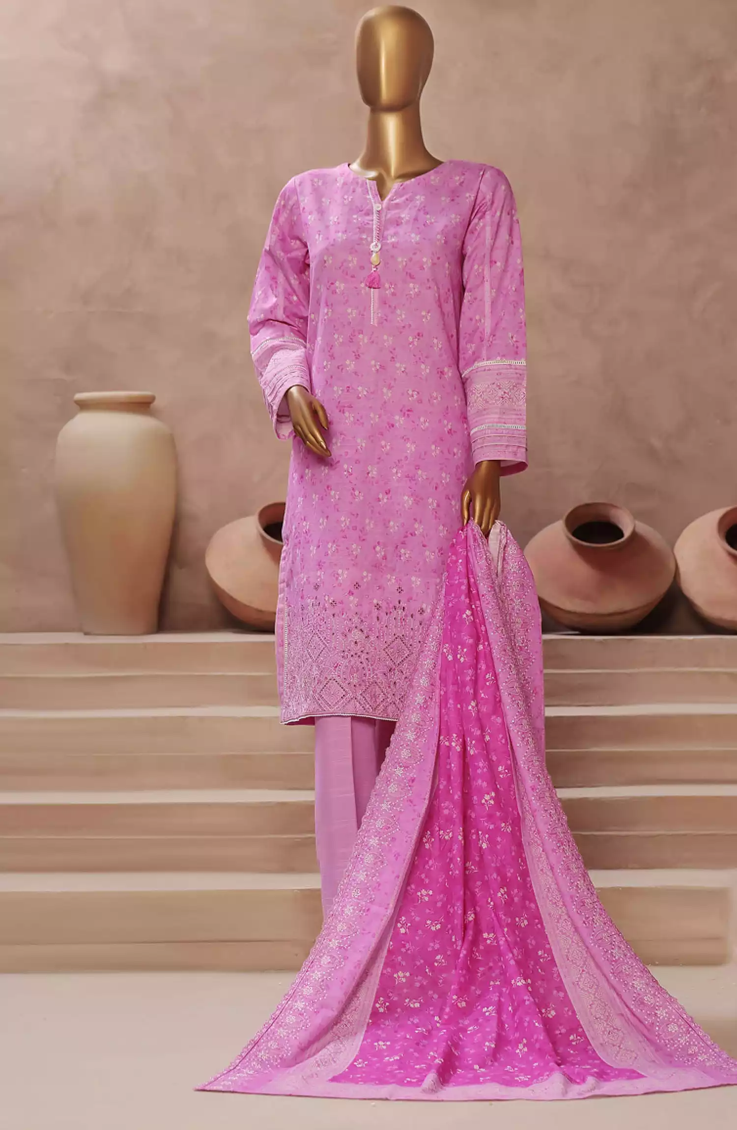 HZ Khaddar Embroidered 3 PCS  RTW Vol 02 - KE-901 PINK