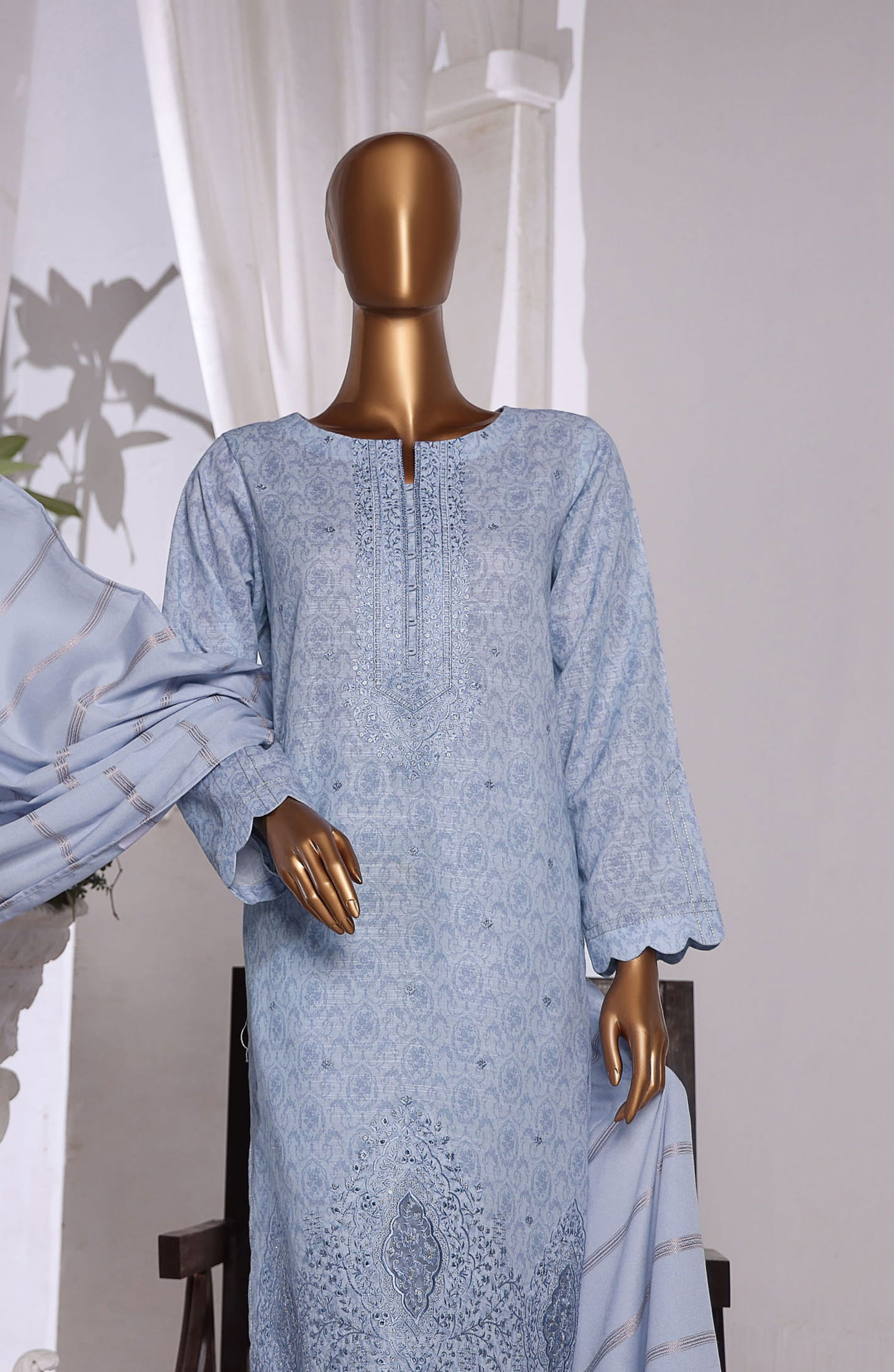 HZ Khaddar Embroidered Shirt with Dyed Karandi Shawl Collection - KES-68