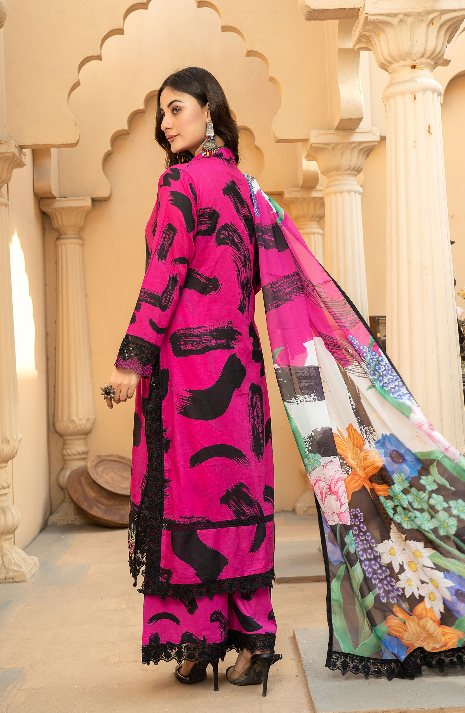 Raqs E Mughal Stitched Collection By AL Harir Apparel - Khushbo Shocking Pink