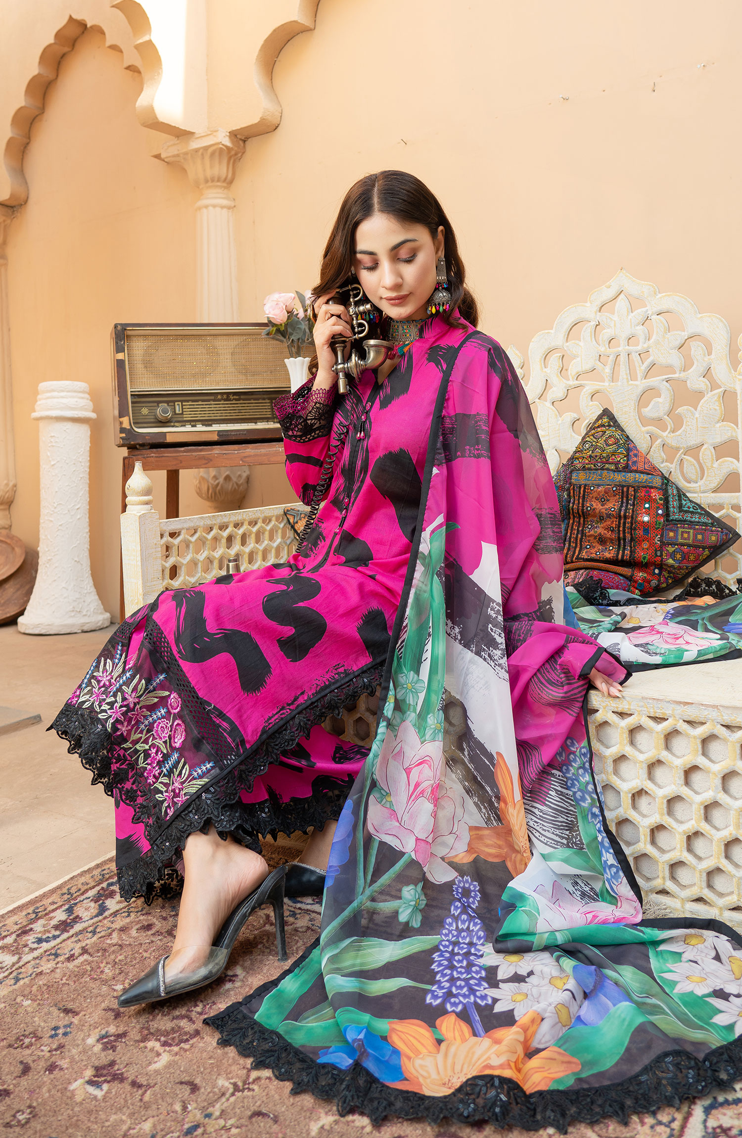 Raqs E Mughal Stitched Collection By AL Harir Apparel - Khushbo Shocking Pink