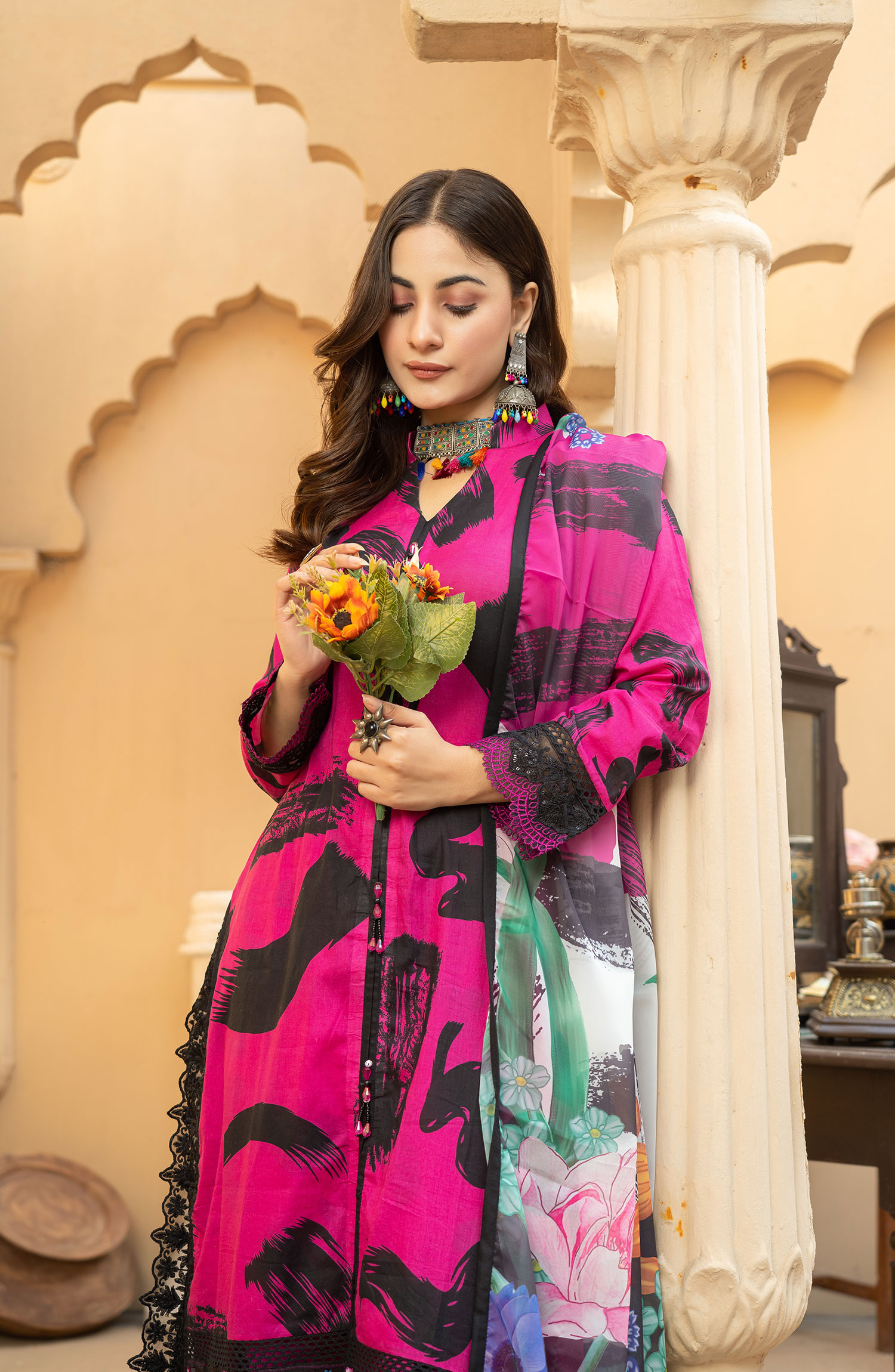 Raqs E Mughal Stitched Collection By AL Harir Apparel - Khushbo Shocking Pink