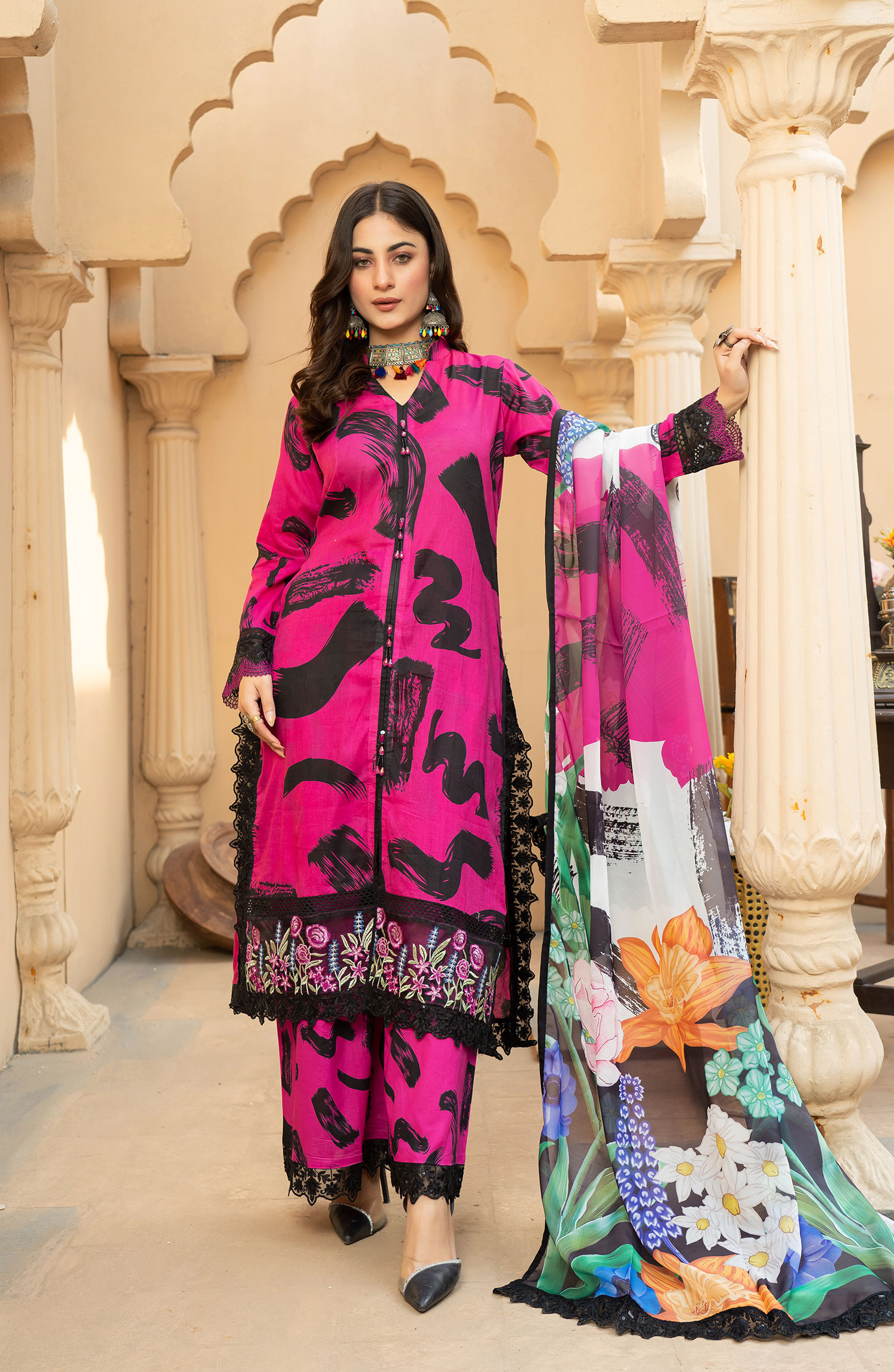 Raqs E Mughal Stitched Collection By AL Harir Apparel - Khushbo Shocking Pink