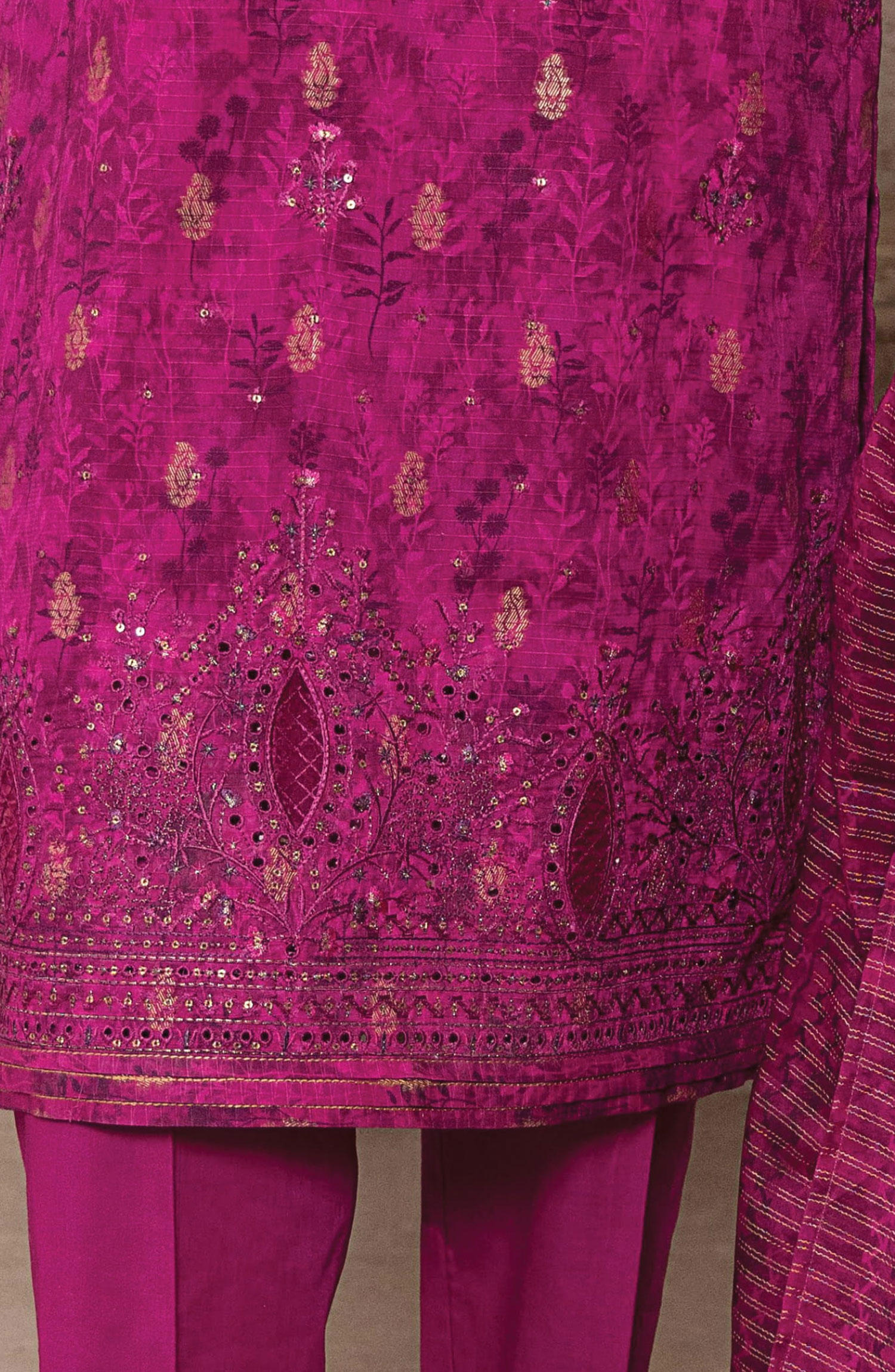 HZ Kalamkari Jacquard Embroidered Unstitched Collection - KJE-02