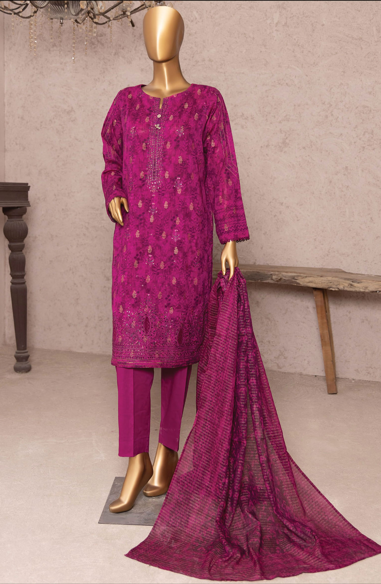 HZ Kalamkari Jacquard Embroidered Unstitched Collection - KJE-02