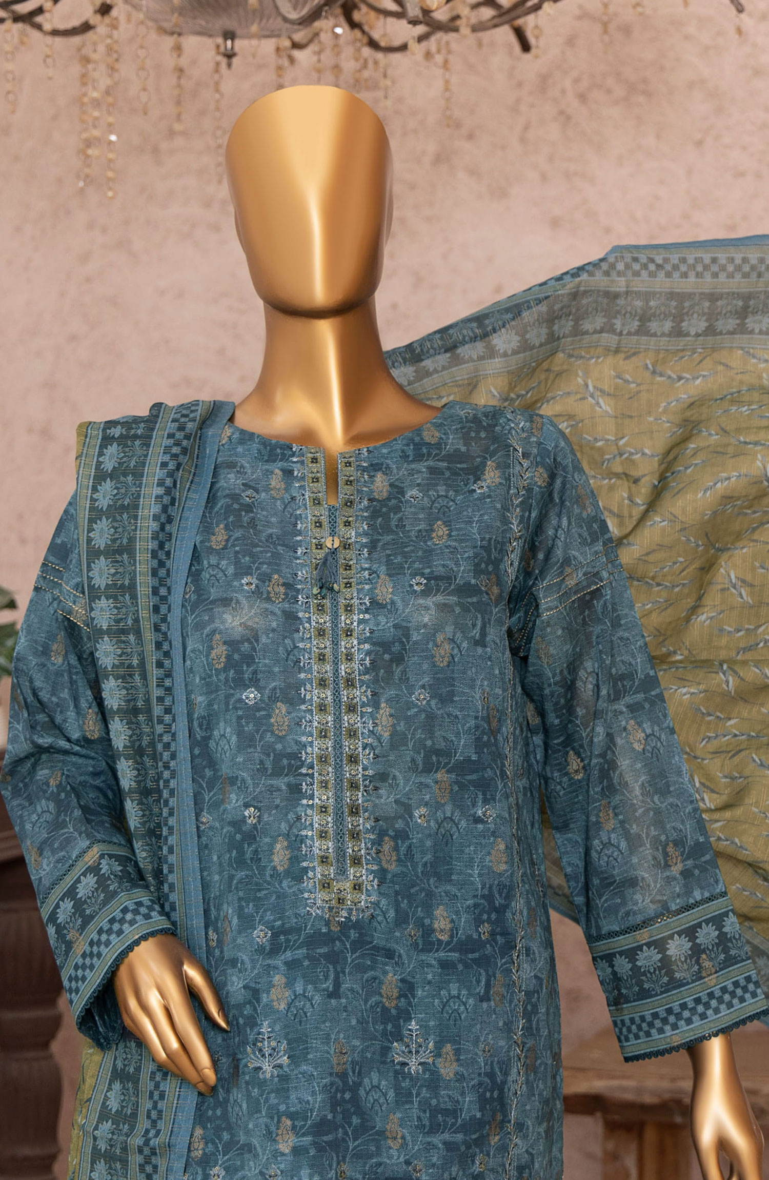 HZ Kalamkari Jacquard Embroidered Unstitched Collection - KJE-03