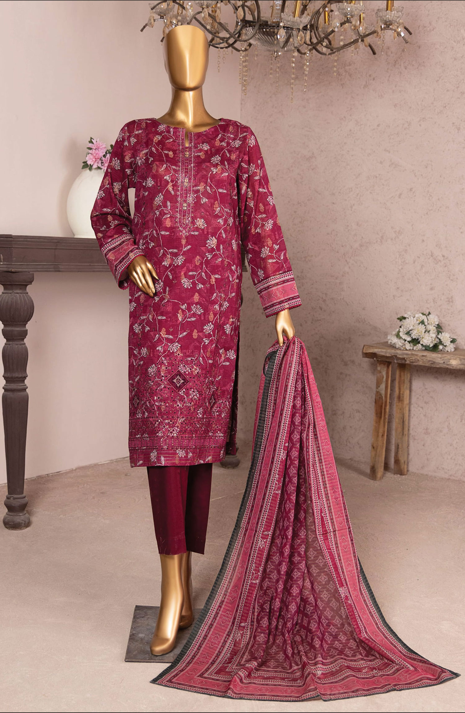 HZ Kalamkari Jacquard Embroidered Unstitched Collection - KJE-09