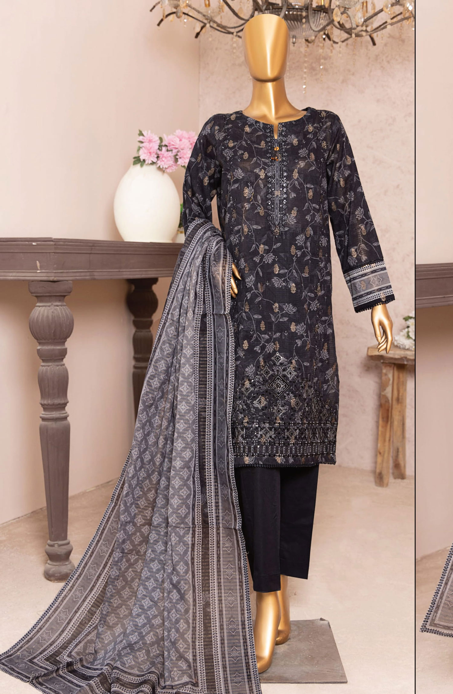 HZ Kalamkari Jacquard Embroidered Unstitched Collection - KJE-10