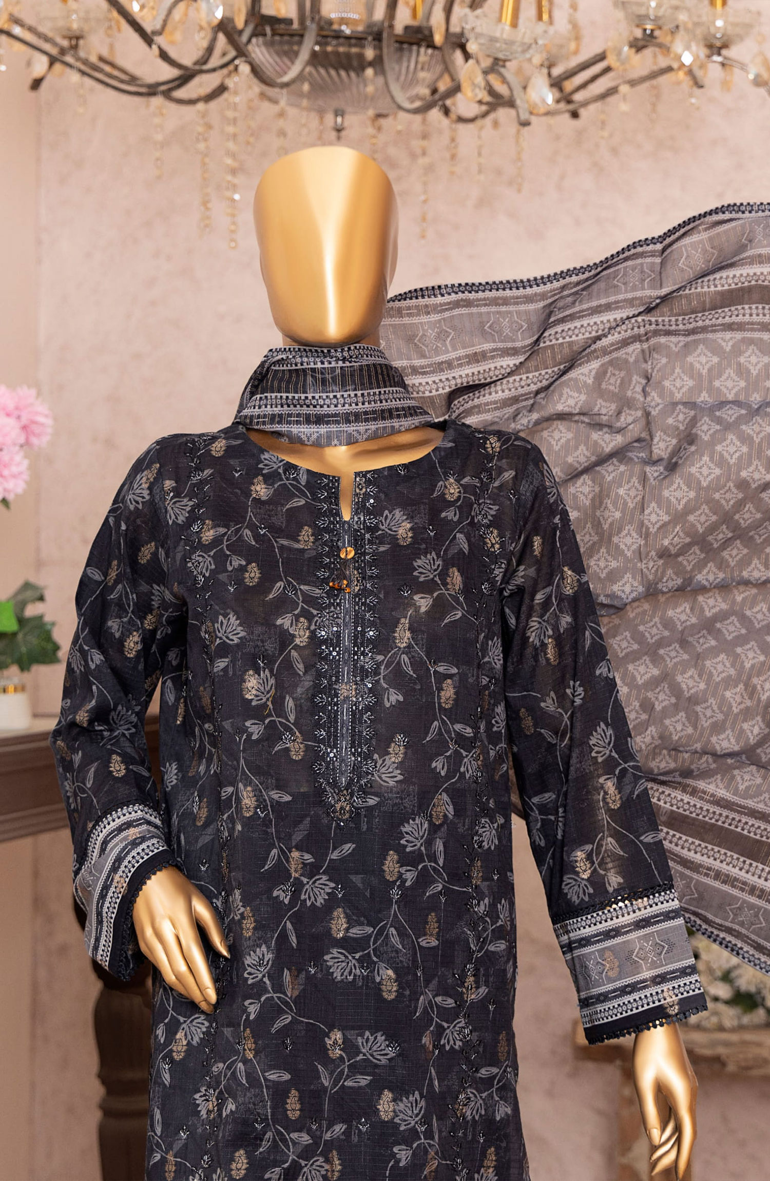 HZ Kalamkari Jacquard Embroidered Unstitched Collection - KJE-10