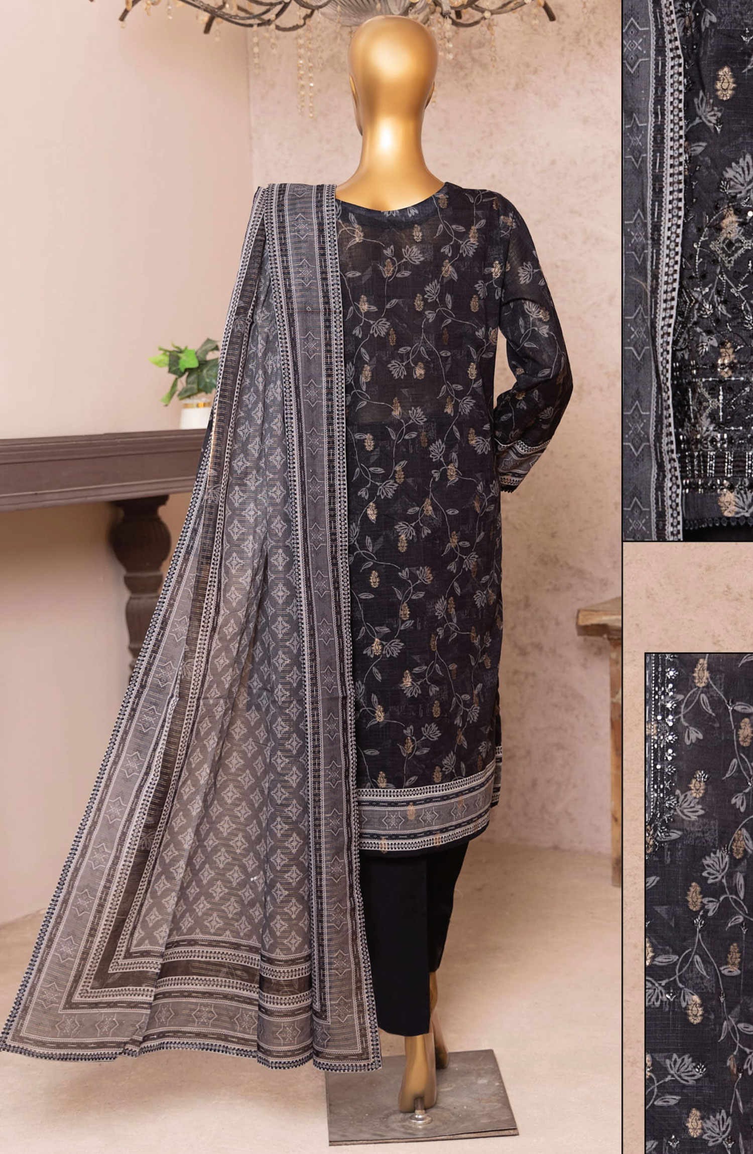 HZ Kalamkari Jacquard Embroidered Unstitched Collection - KJE-10