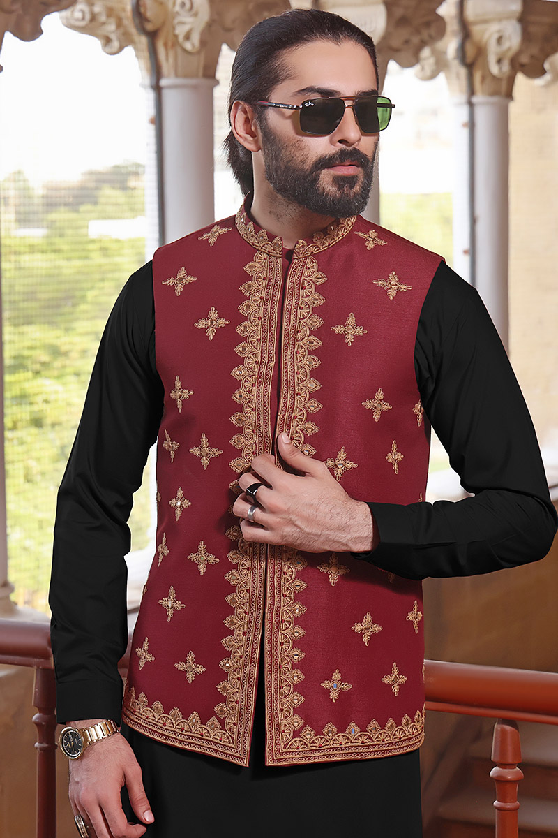 TGM Fancy 3 Pc Waist coat and Suit Collection - Luscious Red