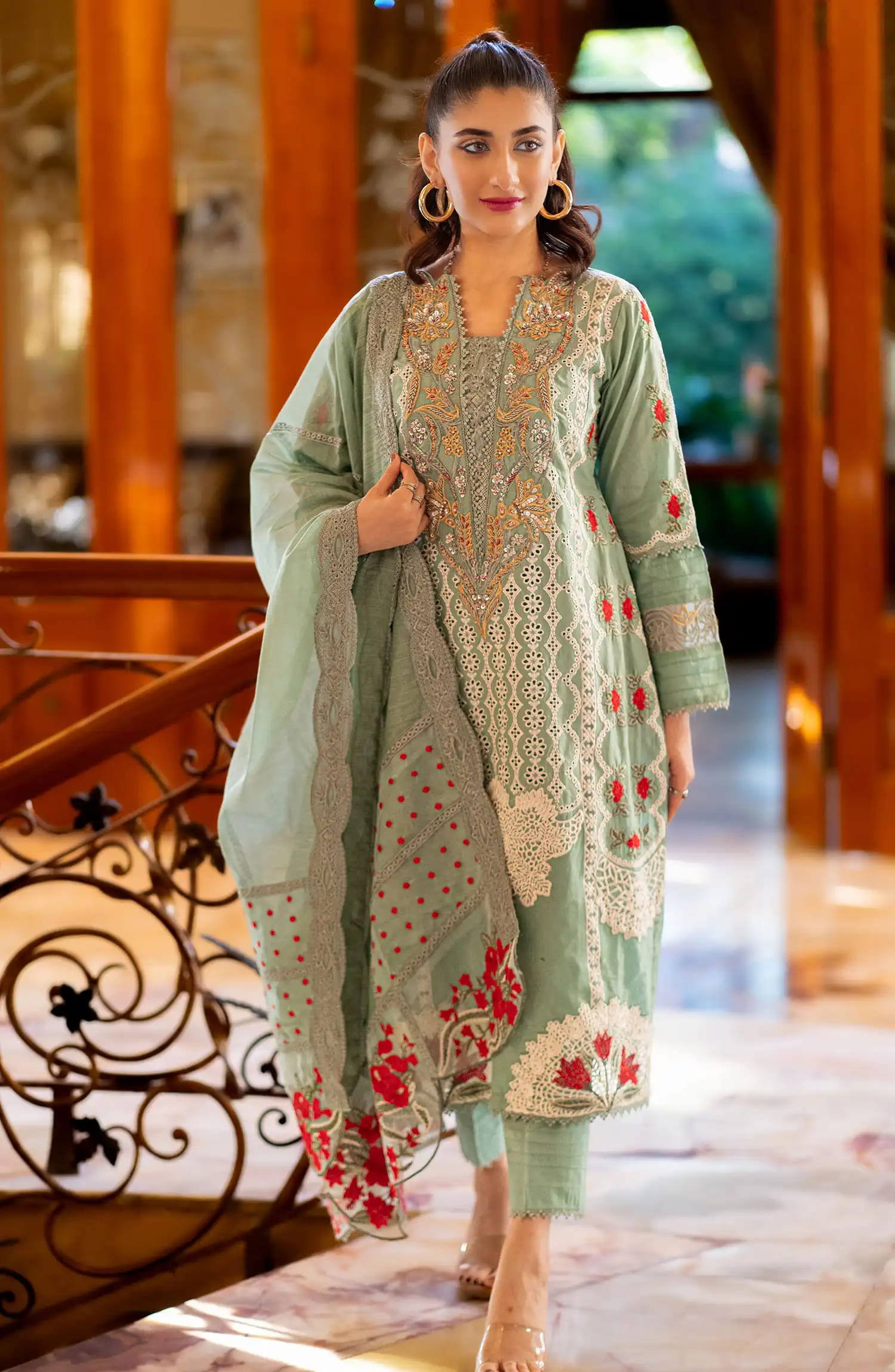 Roop Rang Stitched Collection By AL Harir Apparel-Manzar Mint Green