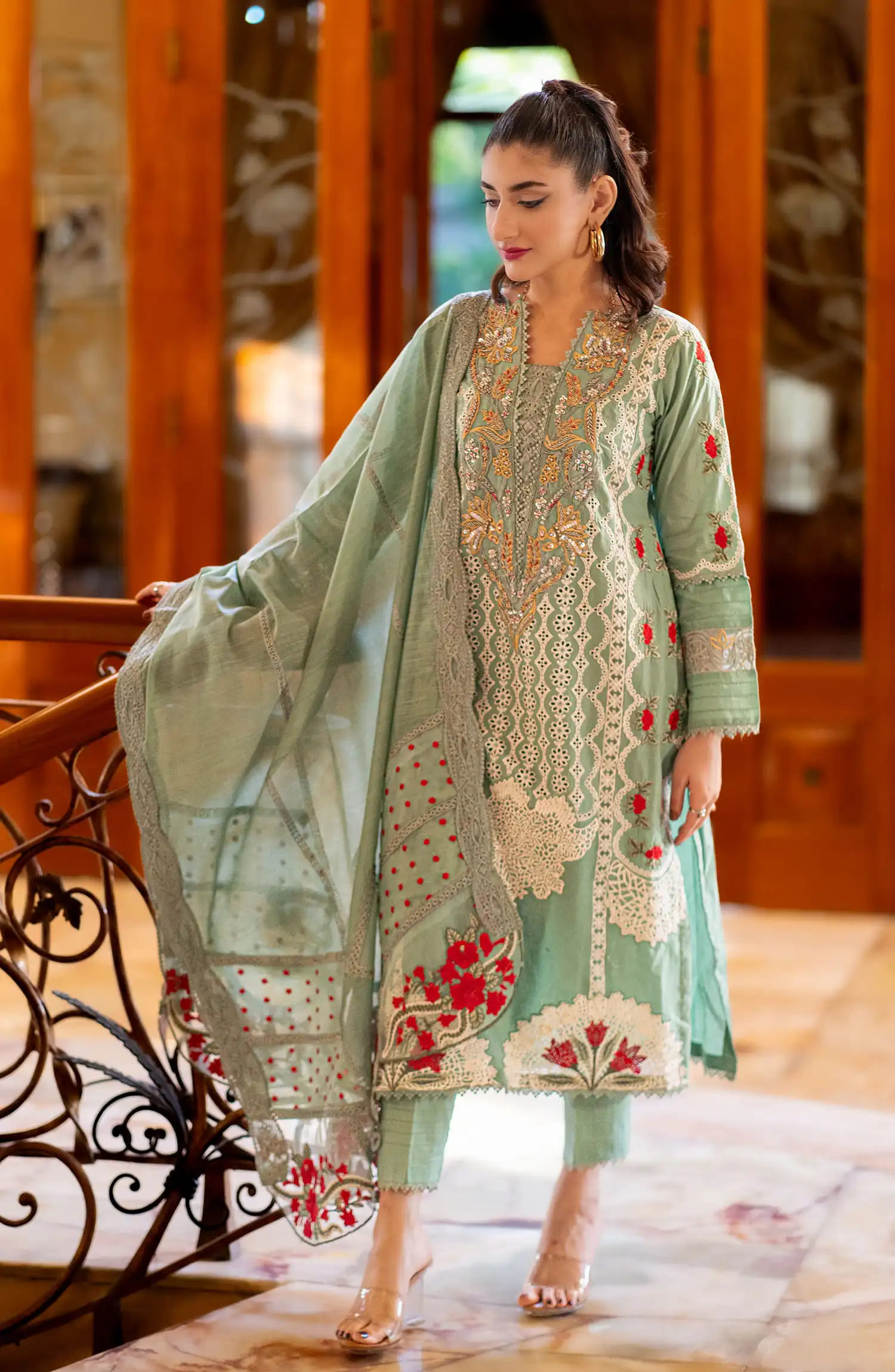 Roop Rang Stitched Collection By AL Harir Apparel-Manzar Mint Green