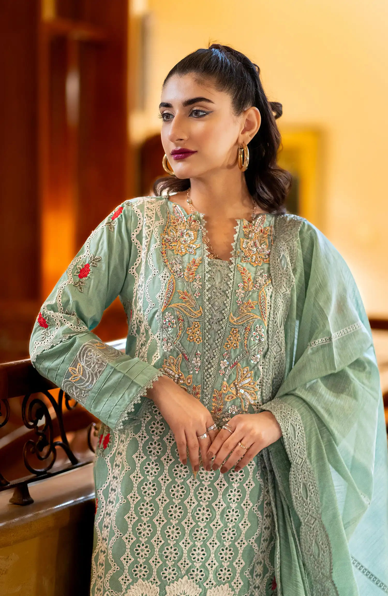 Roop Rang Stitched Collection By AL Harir Apparel-Manzar Mint Green