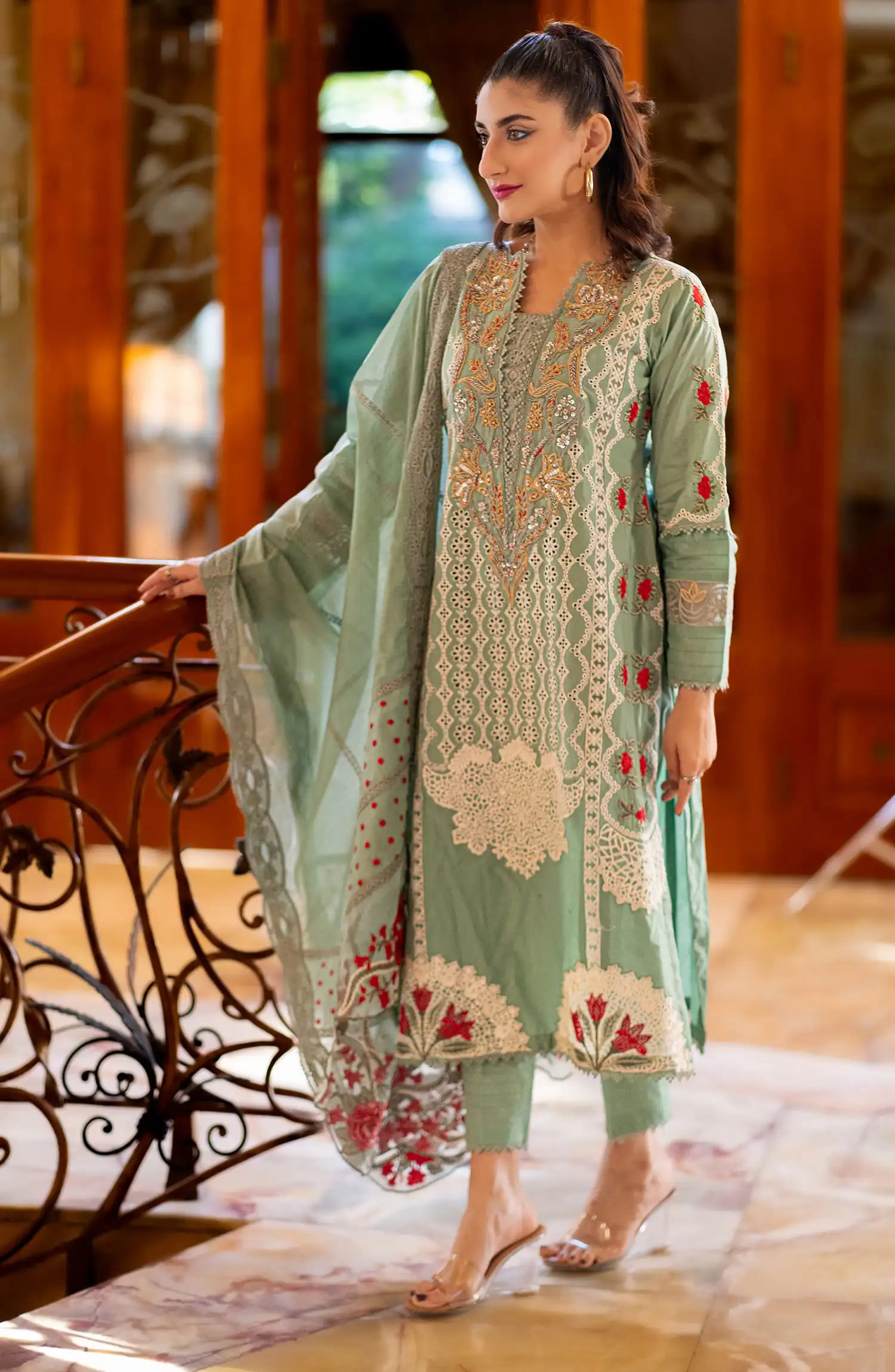 Roop Rang Stitched Collection By AL Harir Apparel-Manzar Mint Green