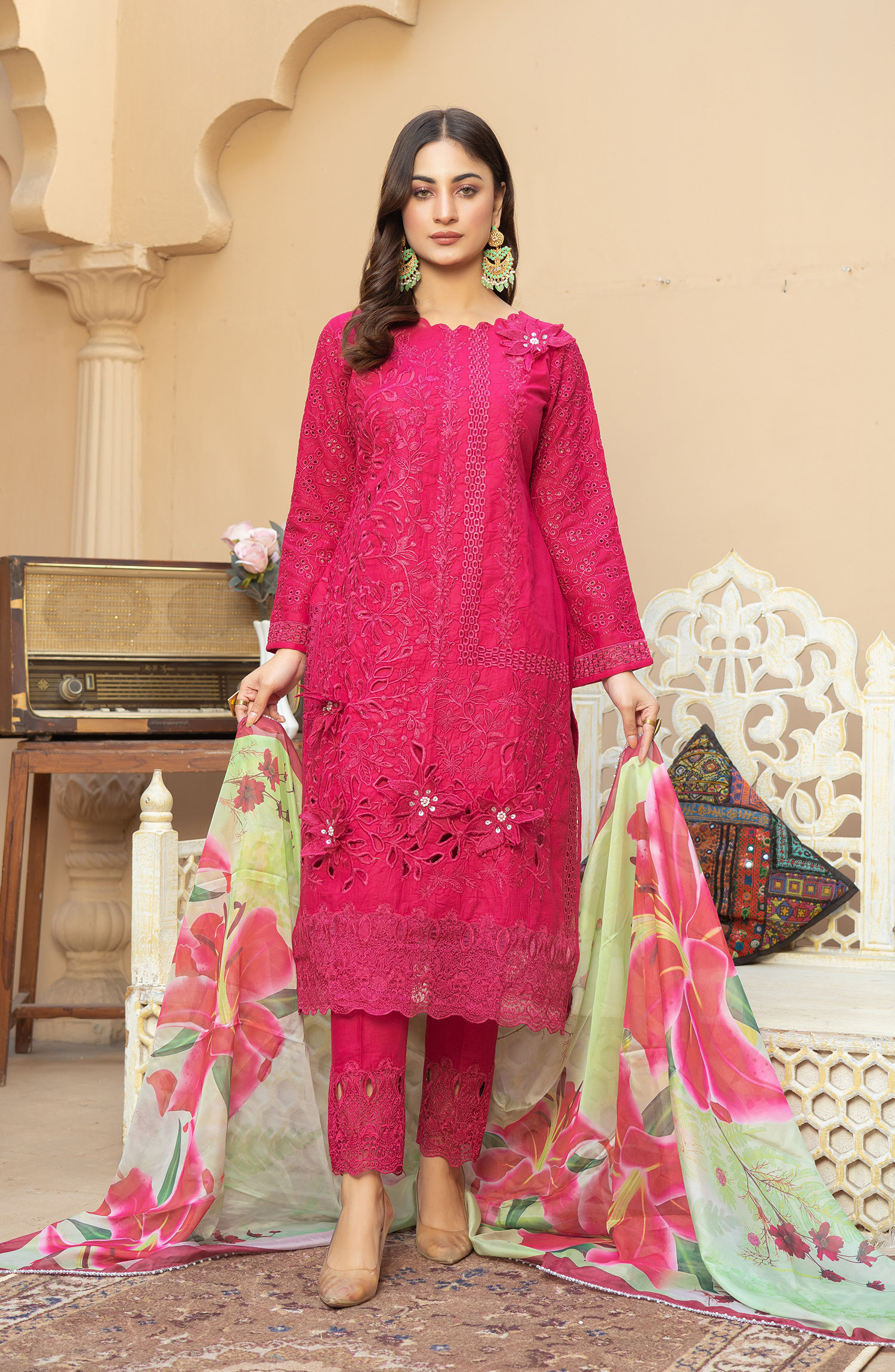 Raqs E Mughal Stitched Collection By AL Harir Apparel - Mashaal Shocking Pink