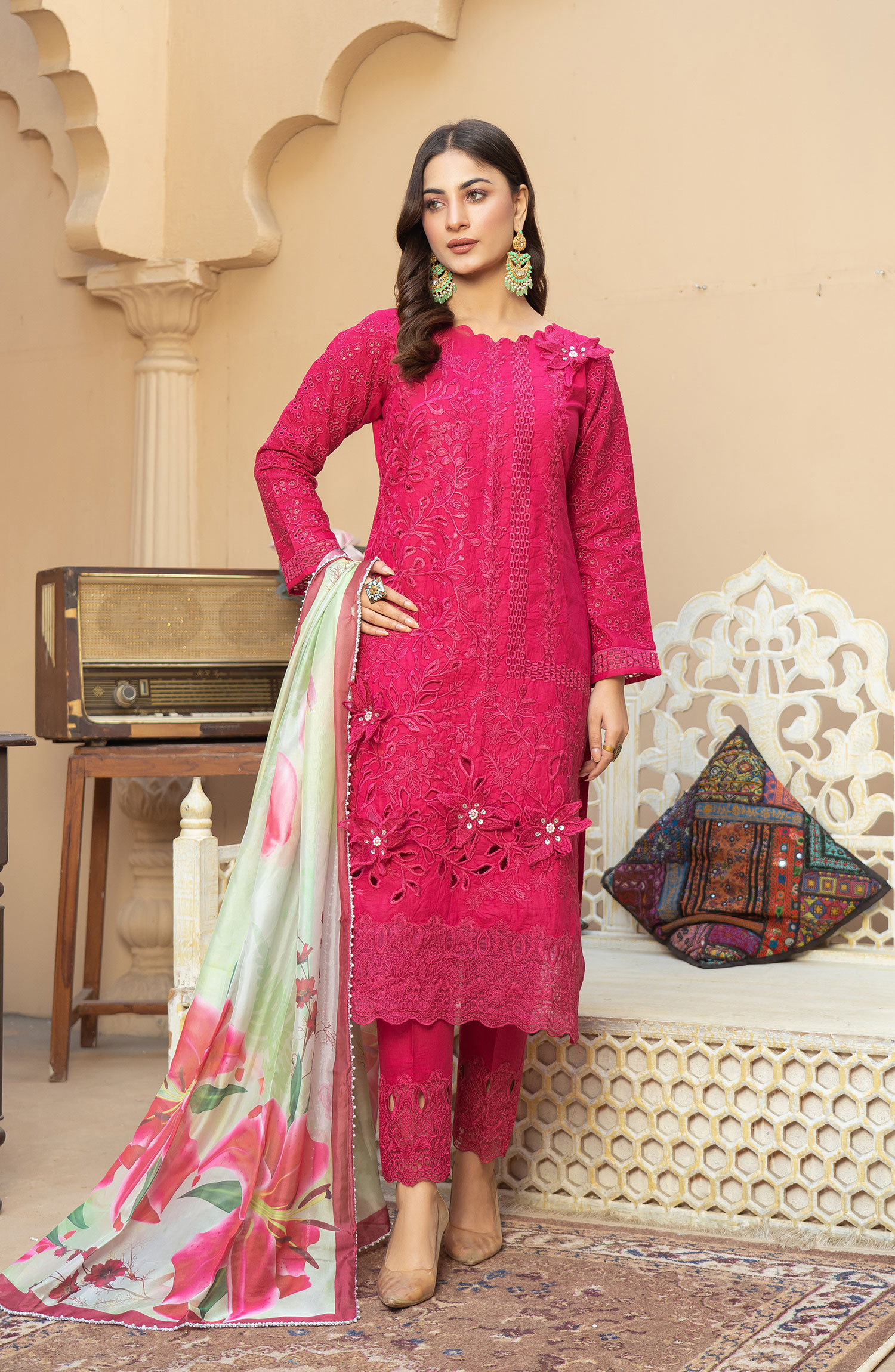 Raqs E Mughal Stitched Collection By AL Harir Apparel - Mashaal Shocking Pink