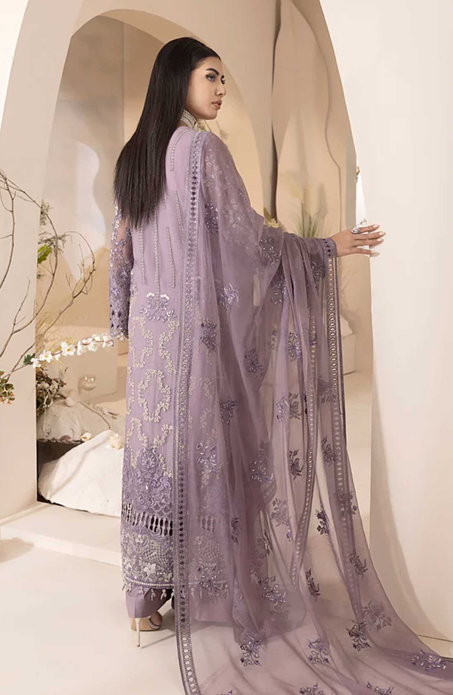 Lamisah Luxury Chiffon Unstitched Collection By Lavish Premium - Mauve