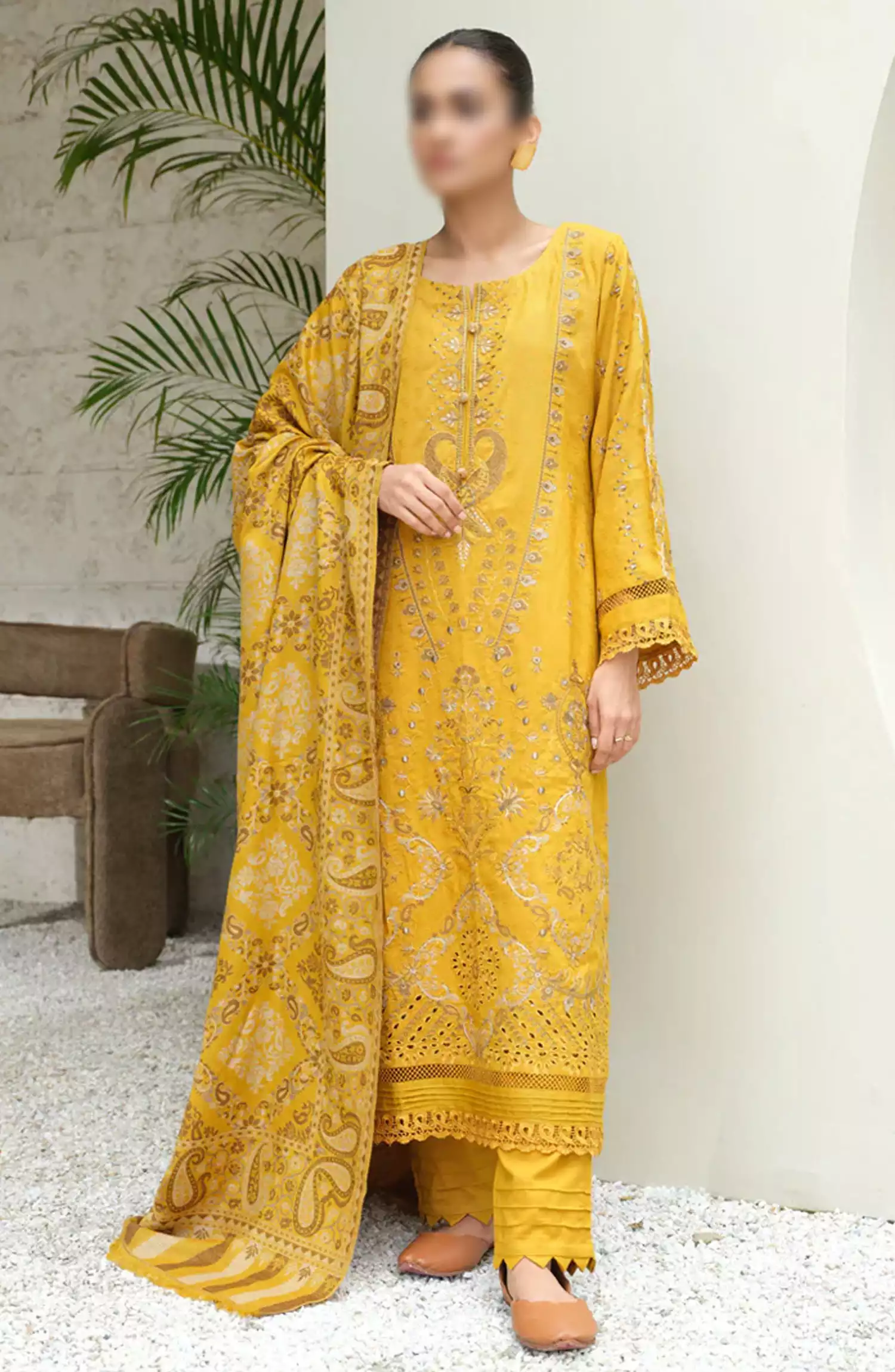 Sequins Embroidered Dyed Self Wool Collection by Marjjan - MDS-71 (MUSTARD)