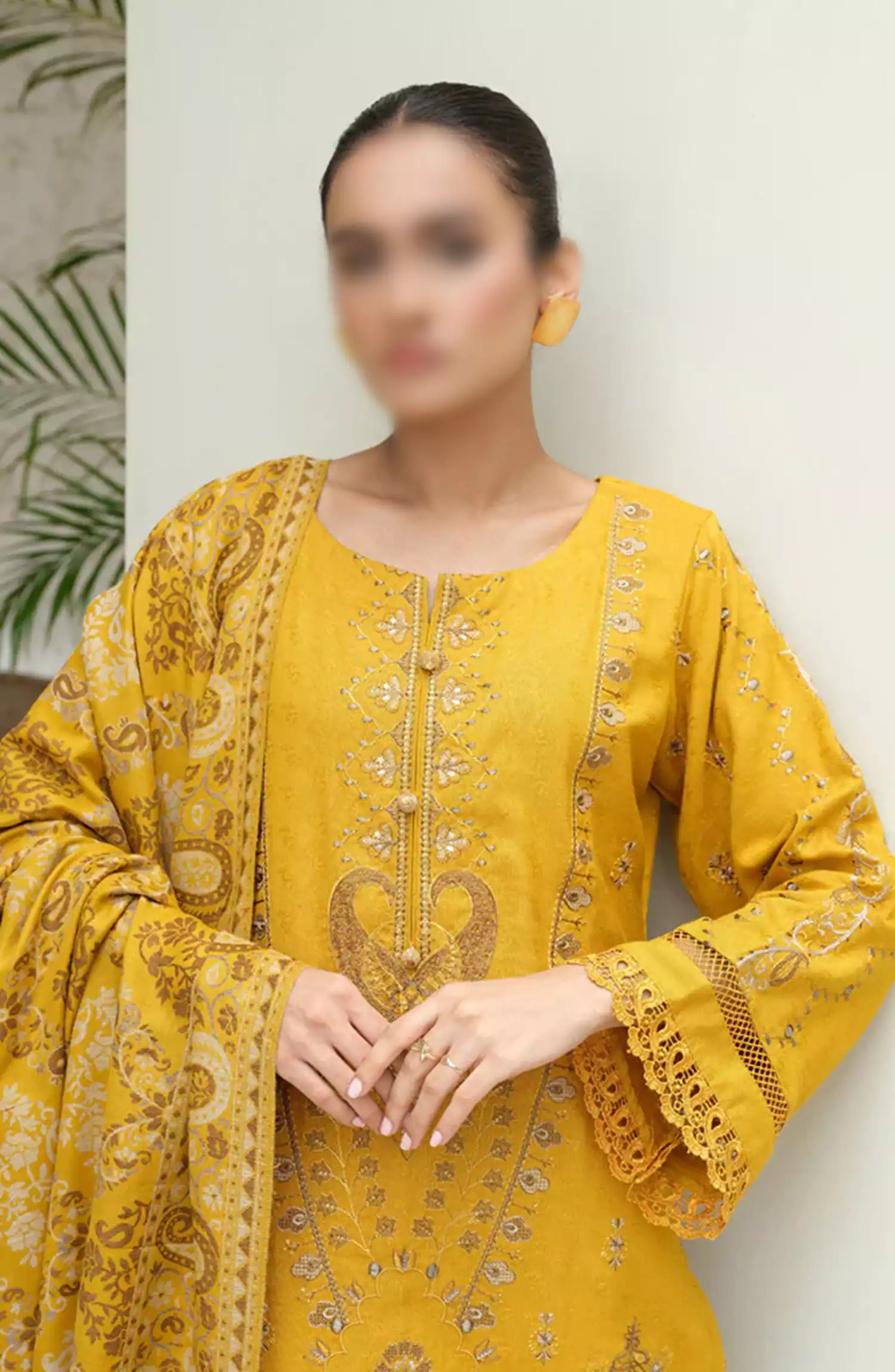 Sequins Embroidered Dyed Self Wool Collection by Marjjan - MDS-71 (MUSTARD)